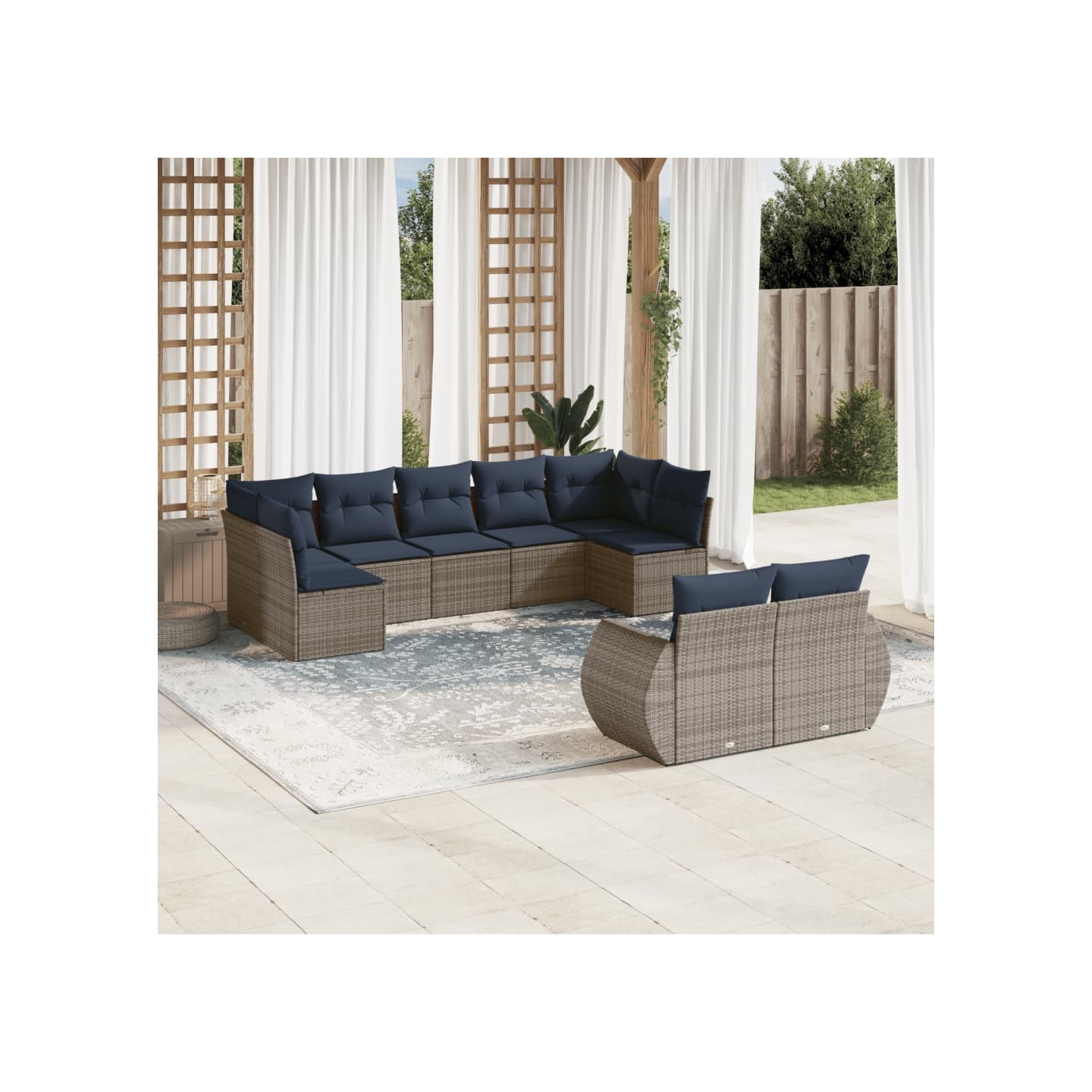 Ensemble de canapé de jardin 9 pcs avec coussins gris résine tressée