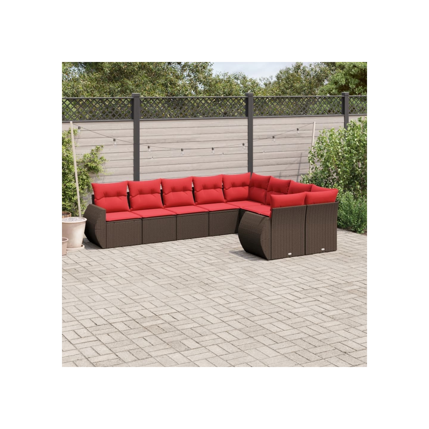 Ensemble de canapé de jardin 9 pcs avec coussins marron