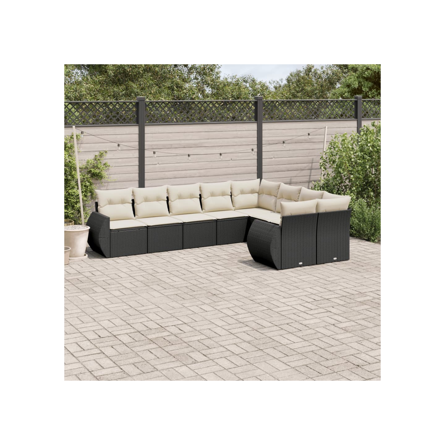 Salon de jardin 9 pcs avec coussins noir résine tressée