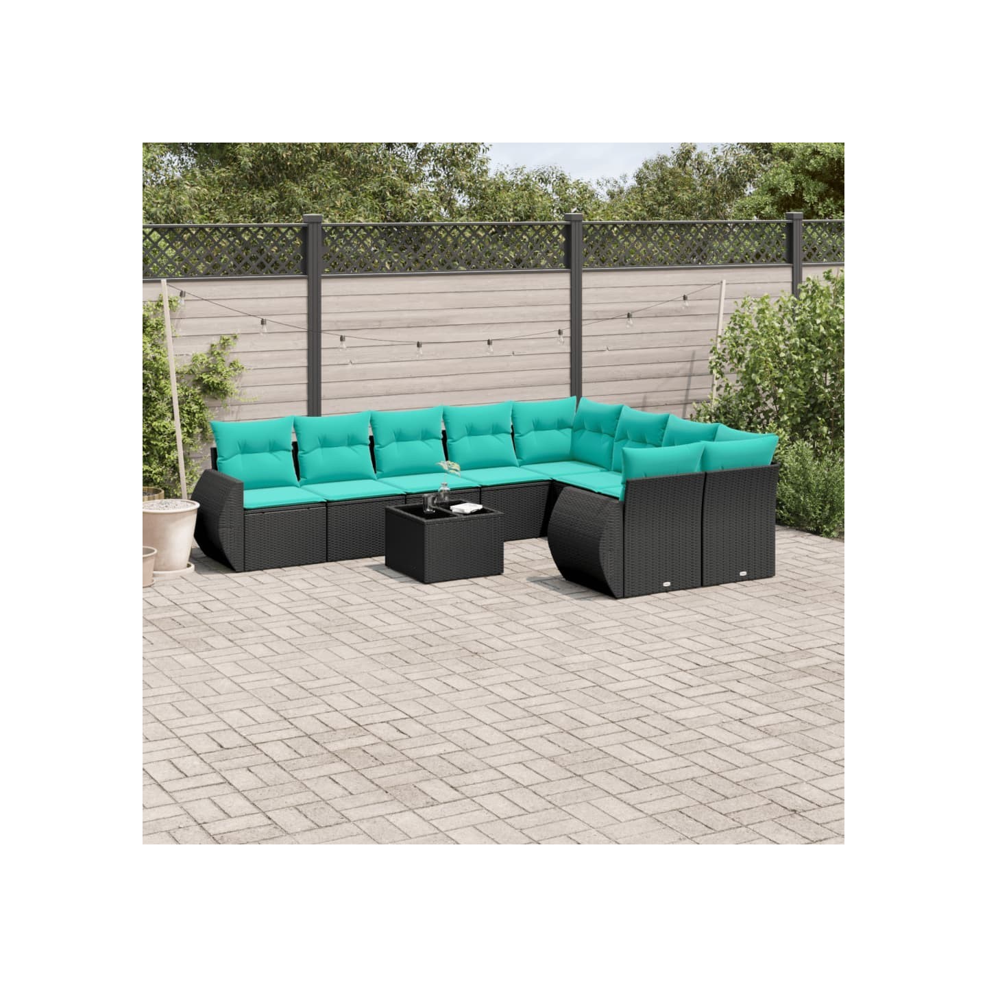 Ensemble de canapé de jardin 10 pcs avec coussins noir