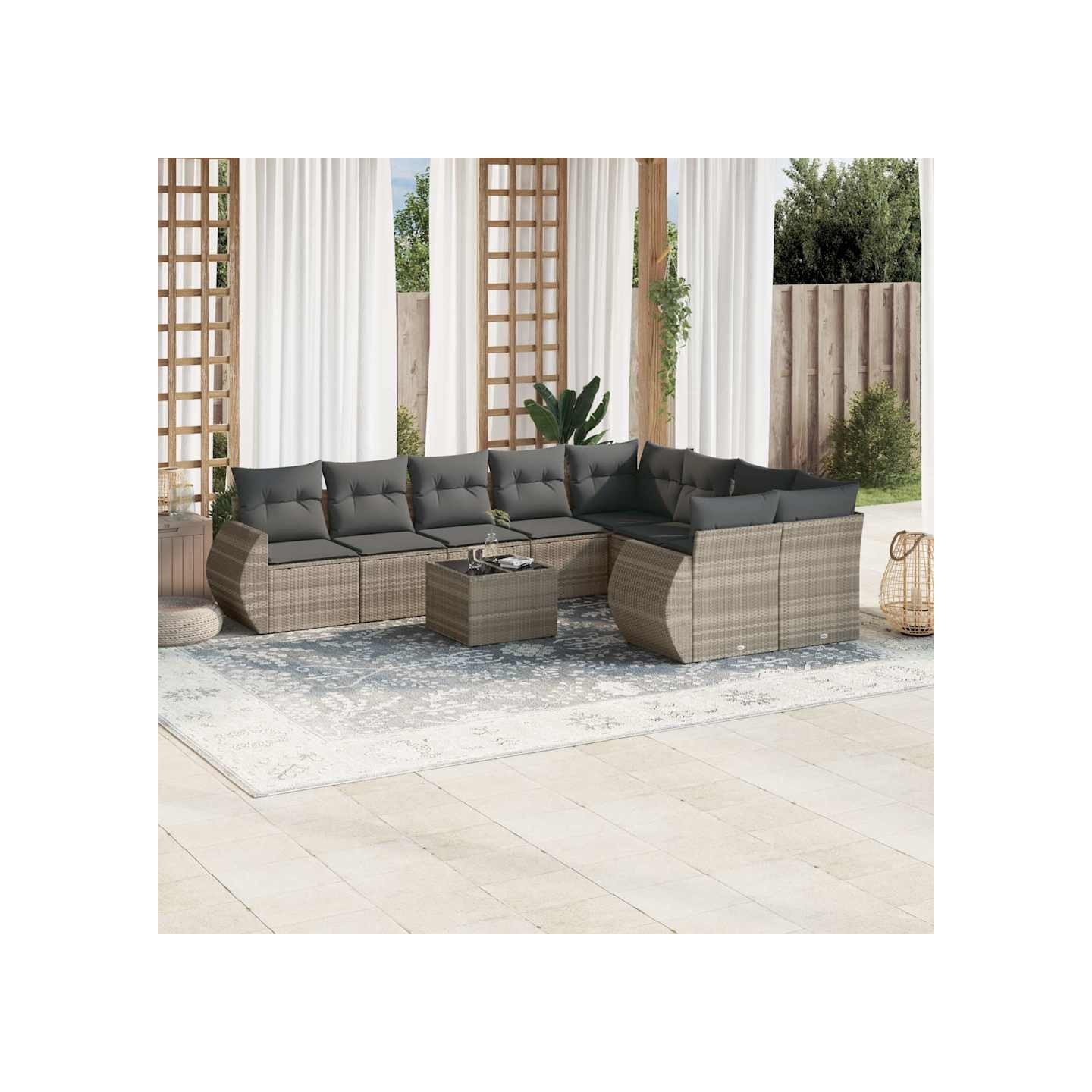 Salon de jardin avec coussins 10 pcs gris clair résine tressée
