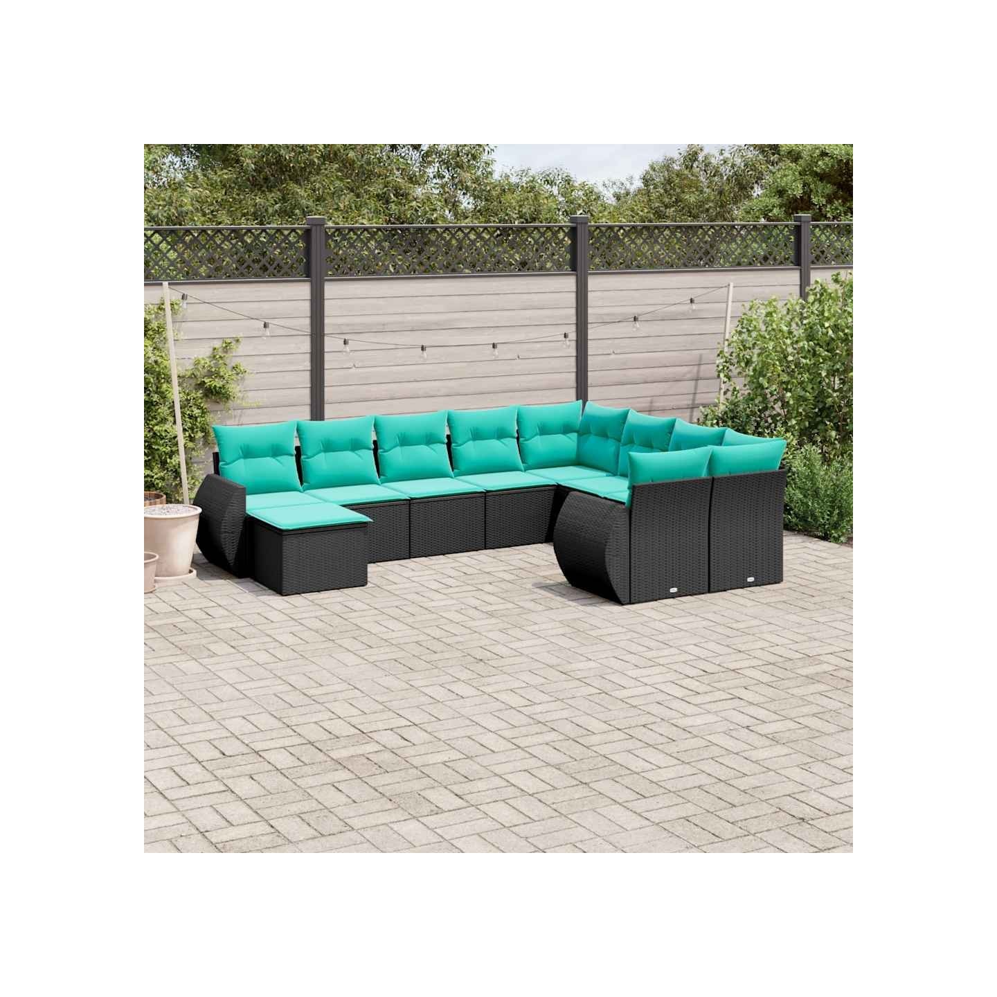Ensemble de canapé de jardin 10 pcs avec coussins noir