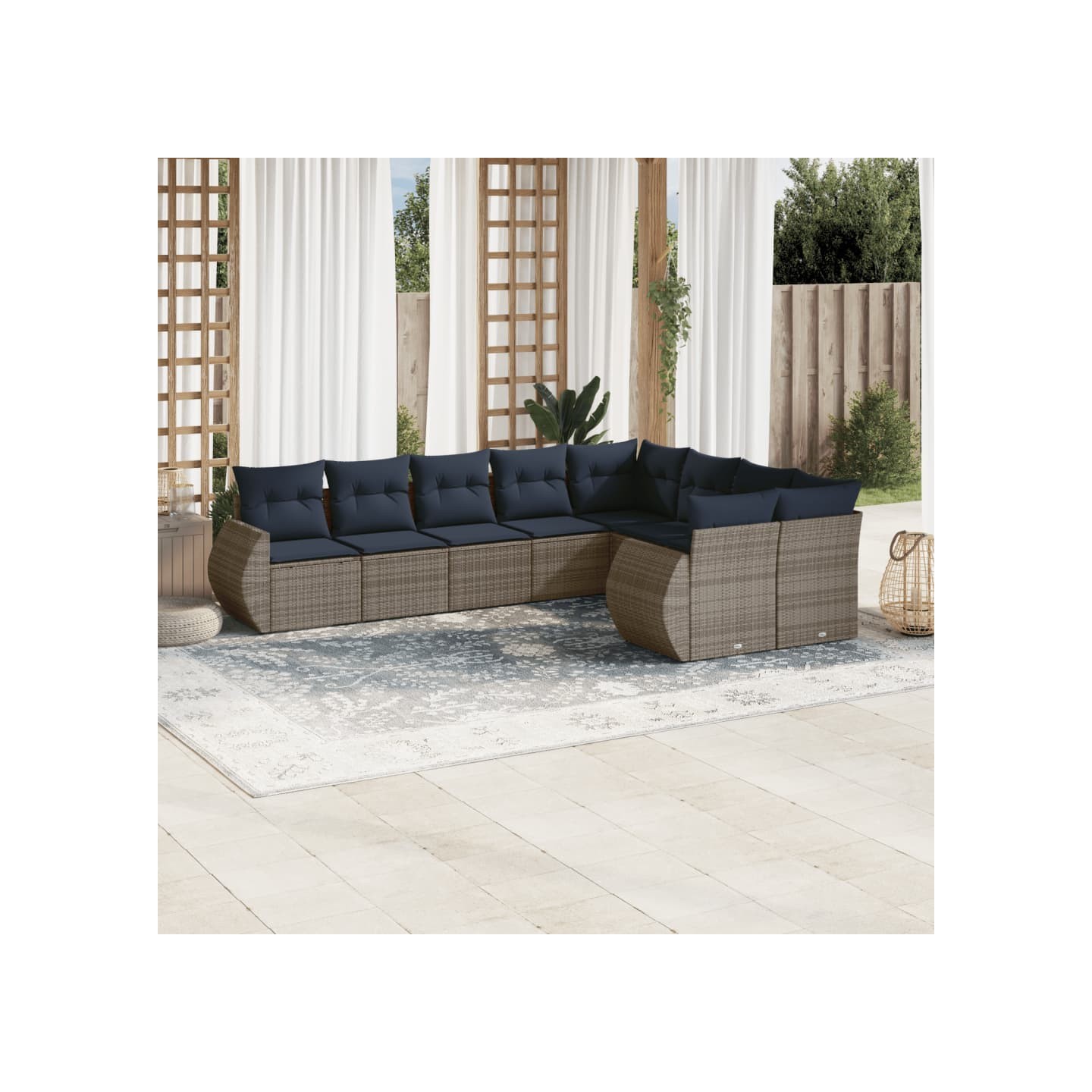 Ensemble de canapé de jardin 9 pcs avec coussins gris résine tressée