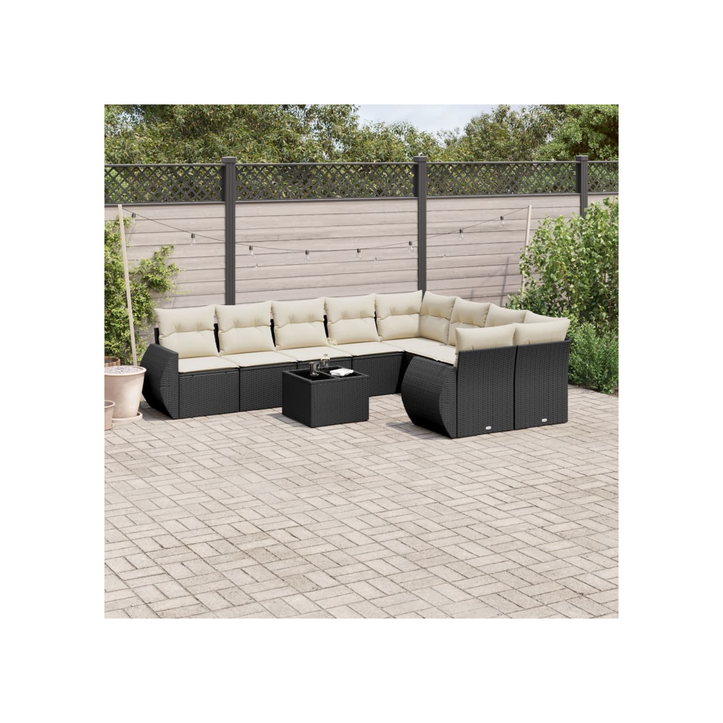 Salon de jardin 10 pcs avec coussins noir résine tressée