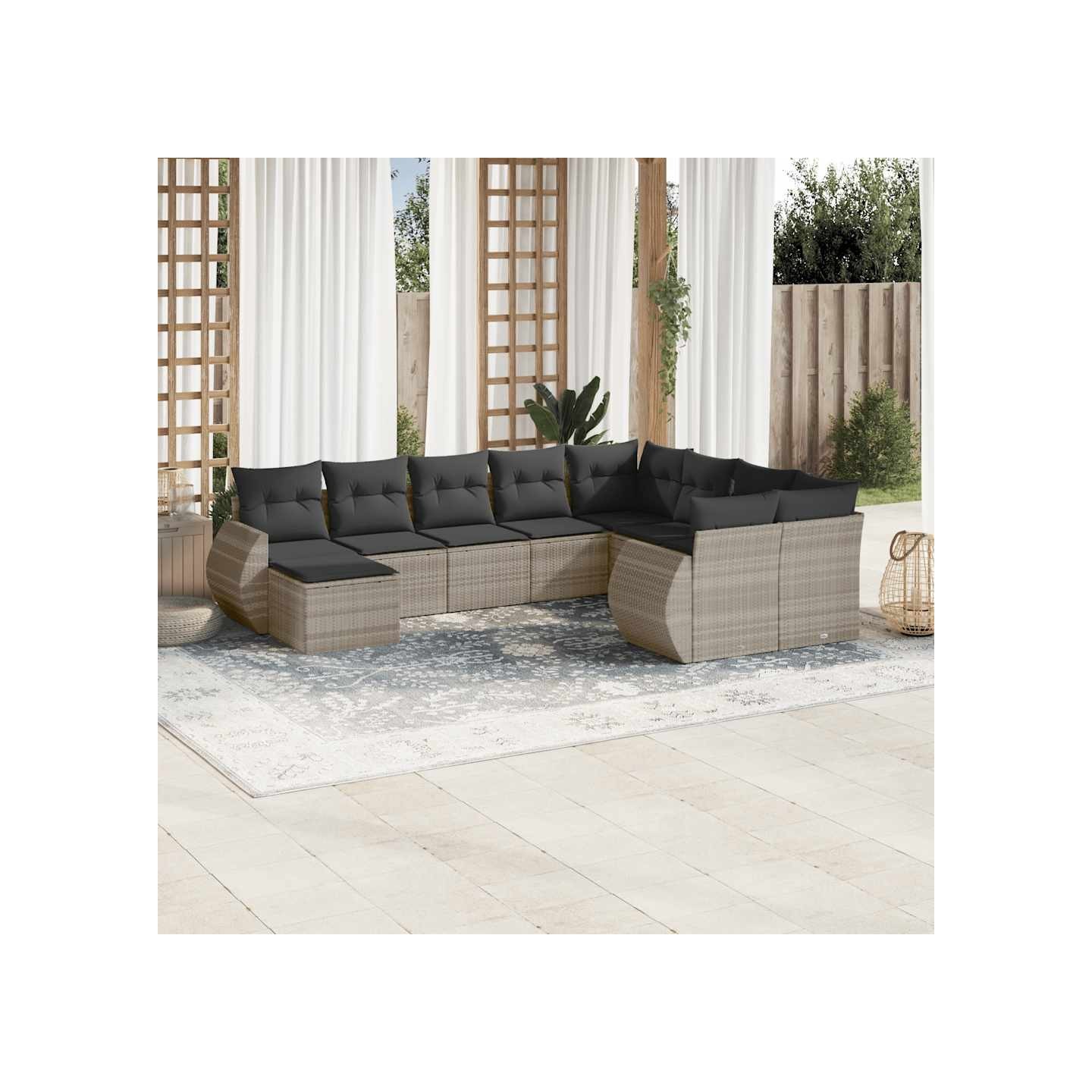Salon de jardin avec coussins 10 pcs gris clair résine tressée