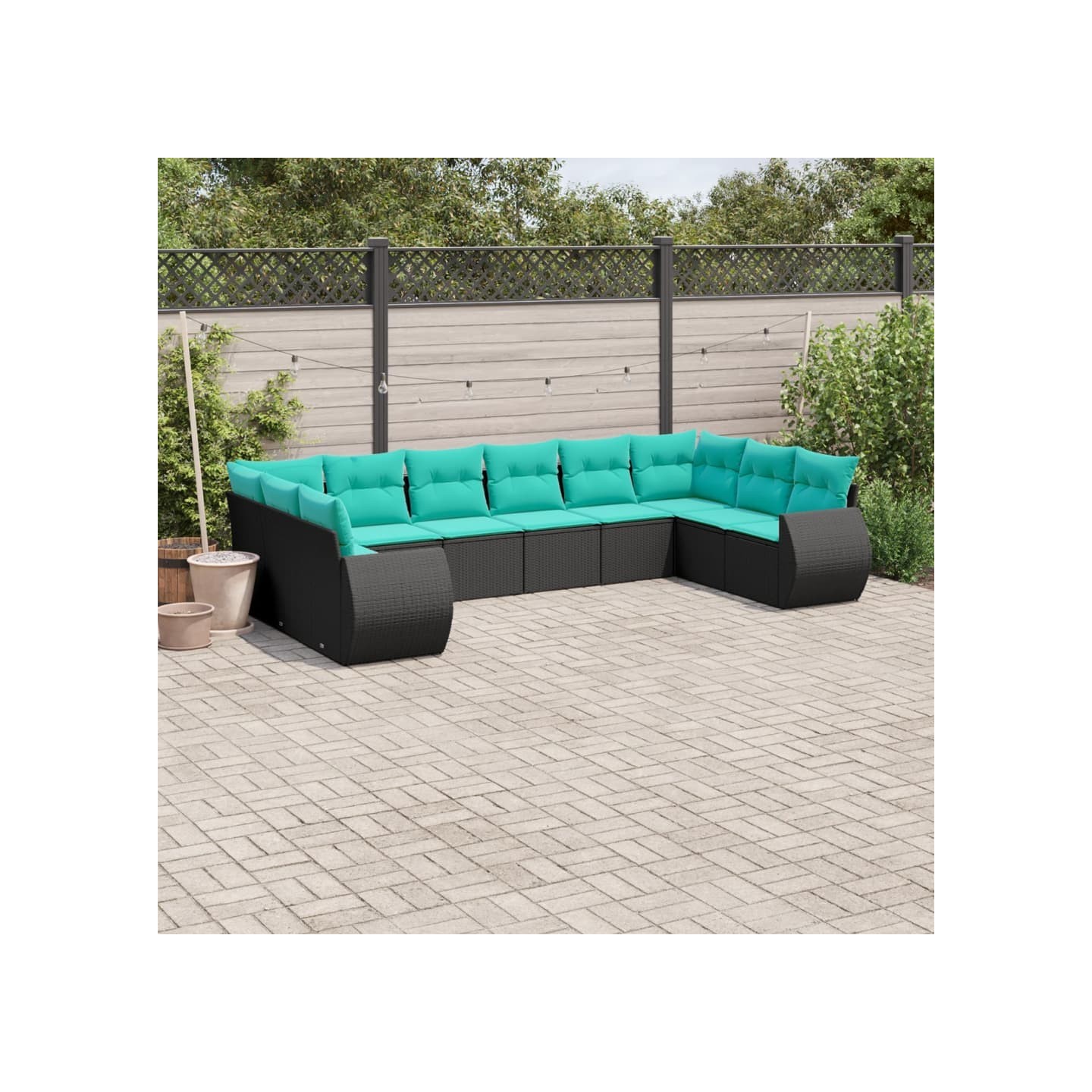 Salon de jardin 10 pcs avec coussins noir résine tressée