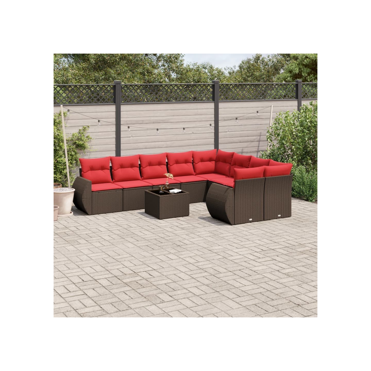 Ensemble de canapé de jardin 10 pcs avec coussins marron