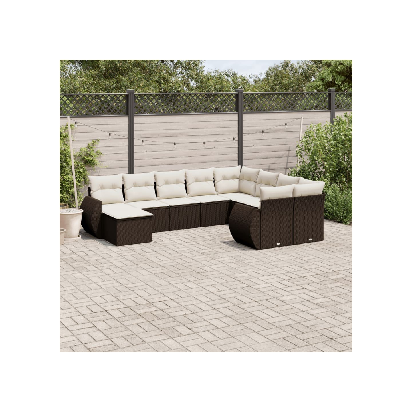 Salon de jardin 10 pcs avec coussins marron résine tressée