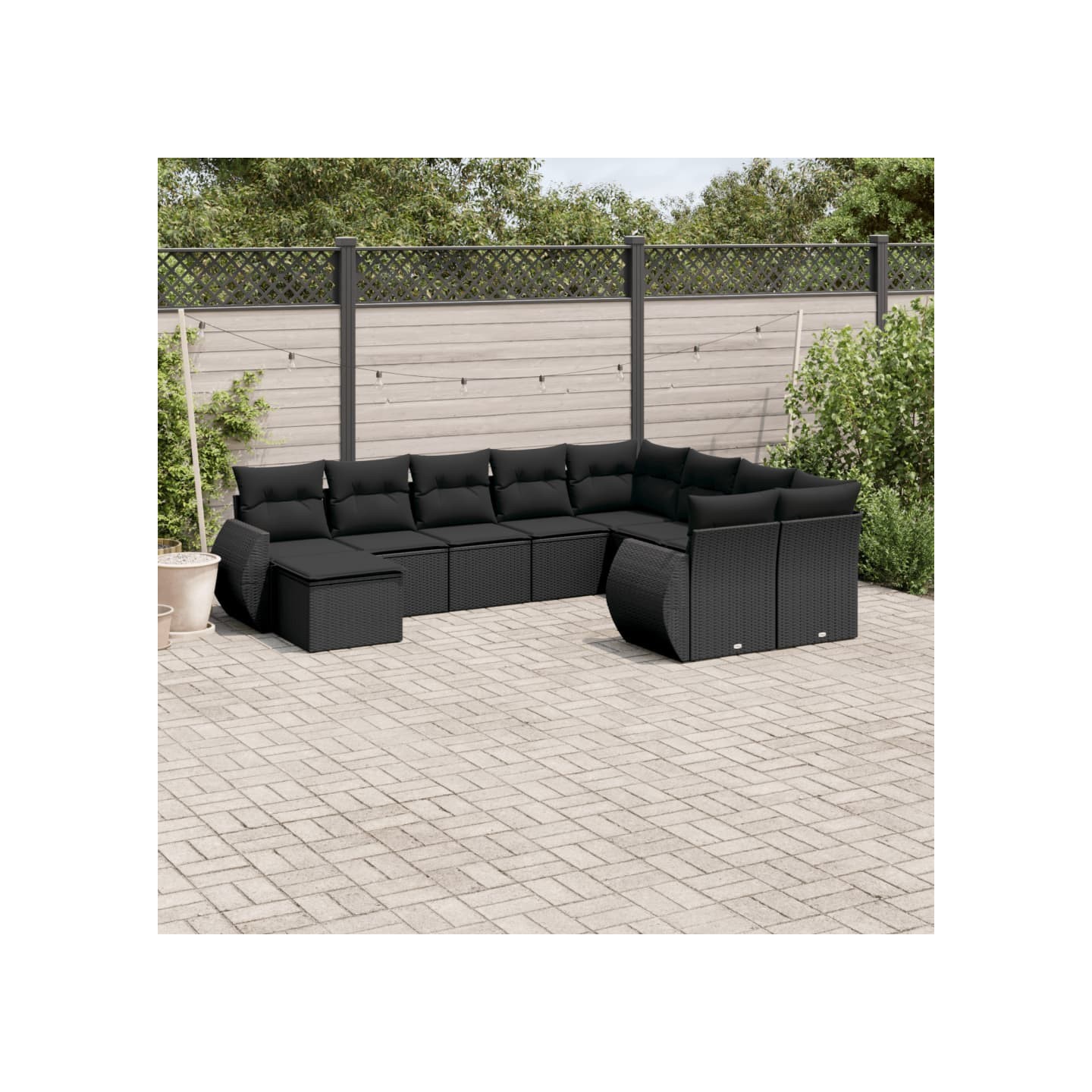 Salon de jardin 10 pcs avec coussins noir résine tressée