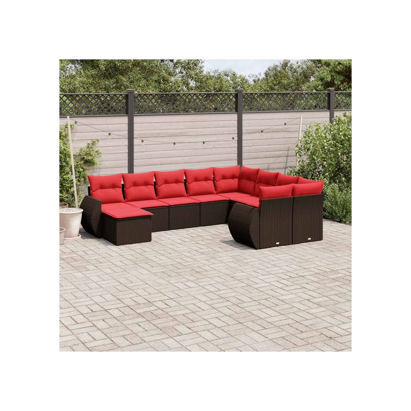 Ensemble de canapé de jardin 10 pcs avec coussins marron