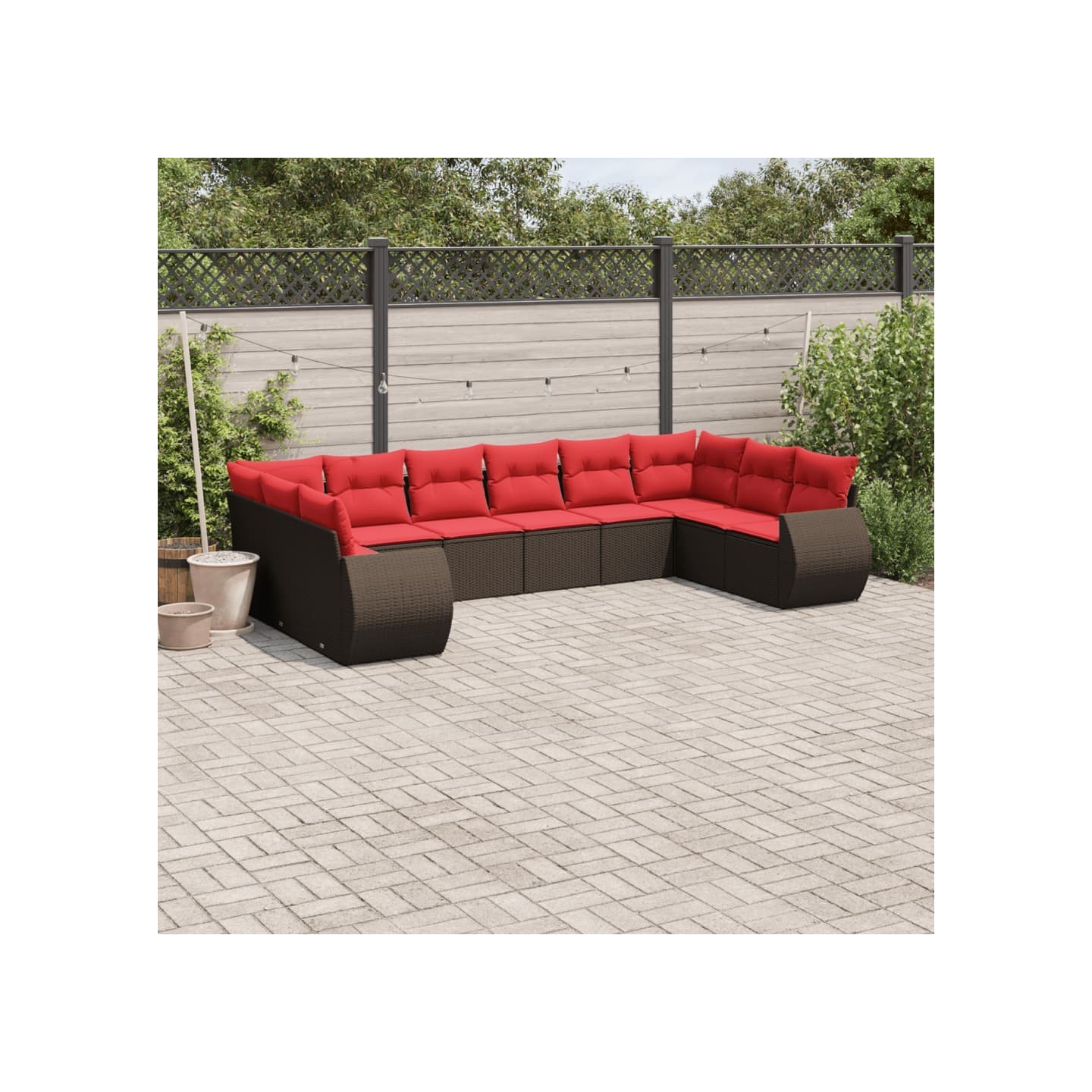 Ensemble de canapé de jardin 10 pcs avec coussins marron