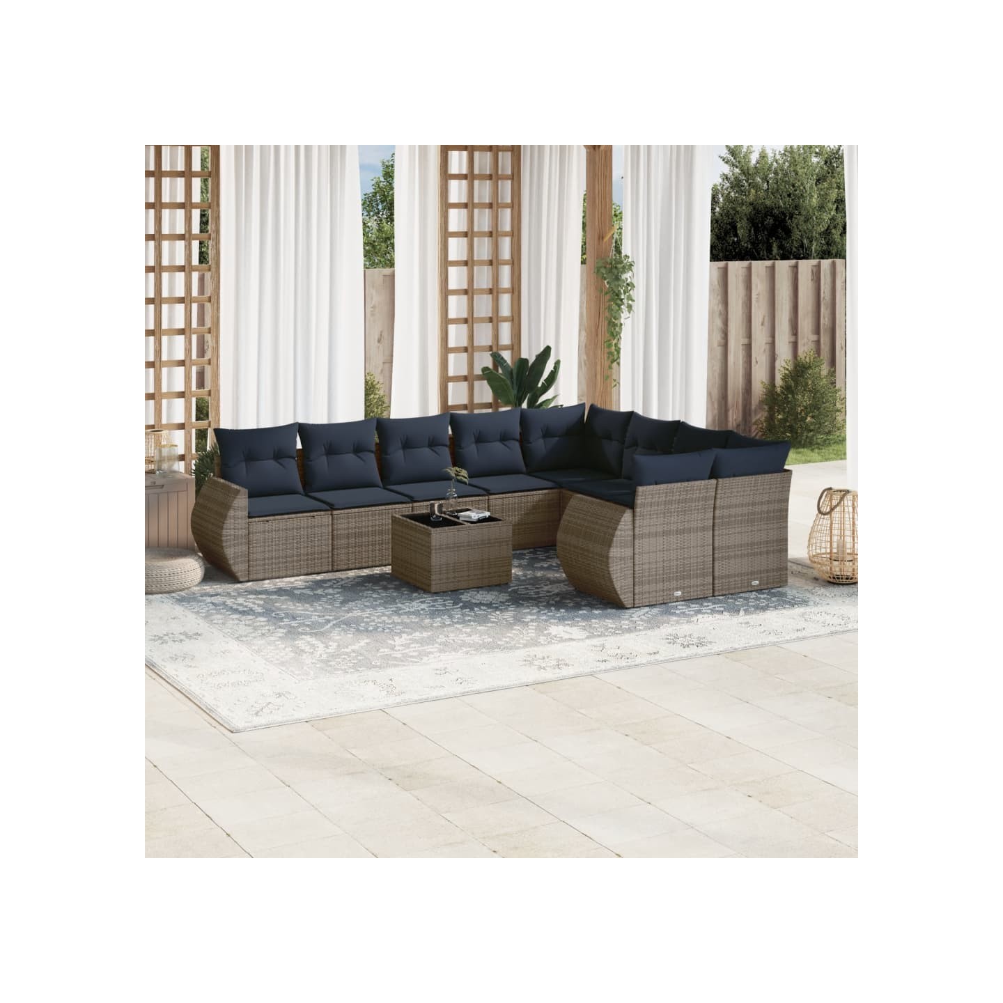 Ensemble de canapé de jardin 10 pcs avec coussins gris