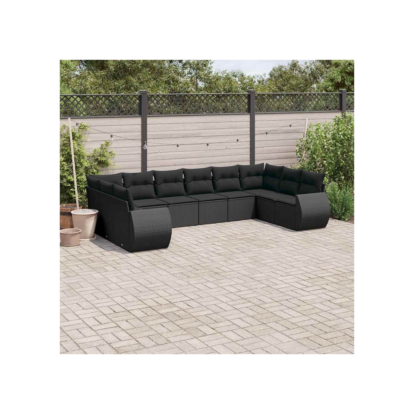 Salon de jardin 10 pcs avec coussins noir résine tressée