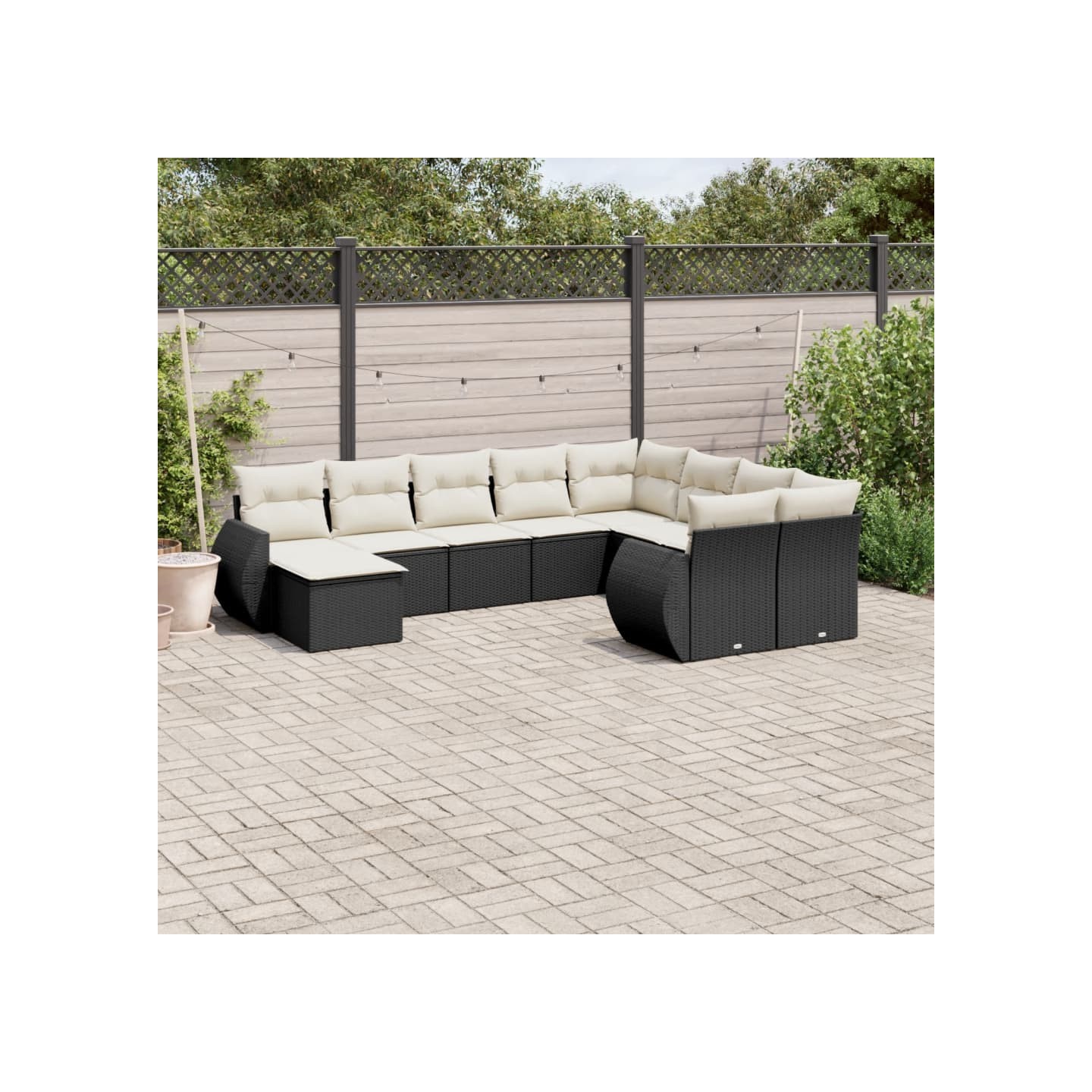 Salon de jardin 10 pcs avec coussins noir résine tressée