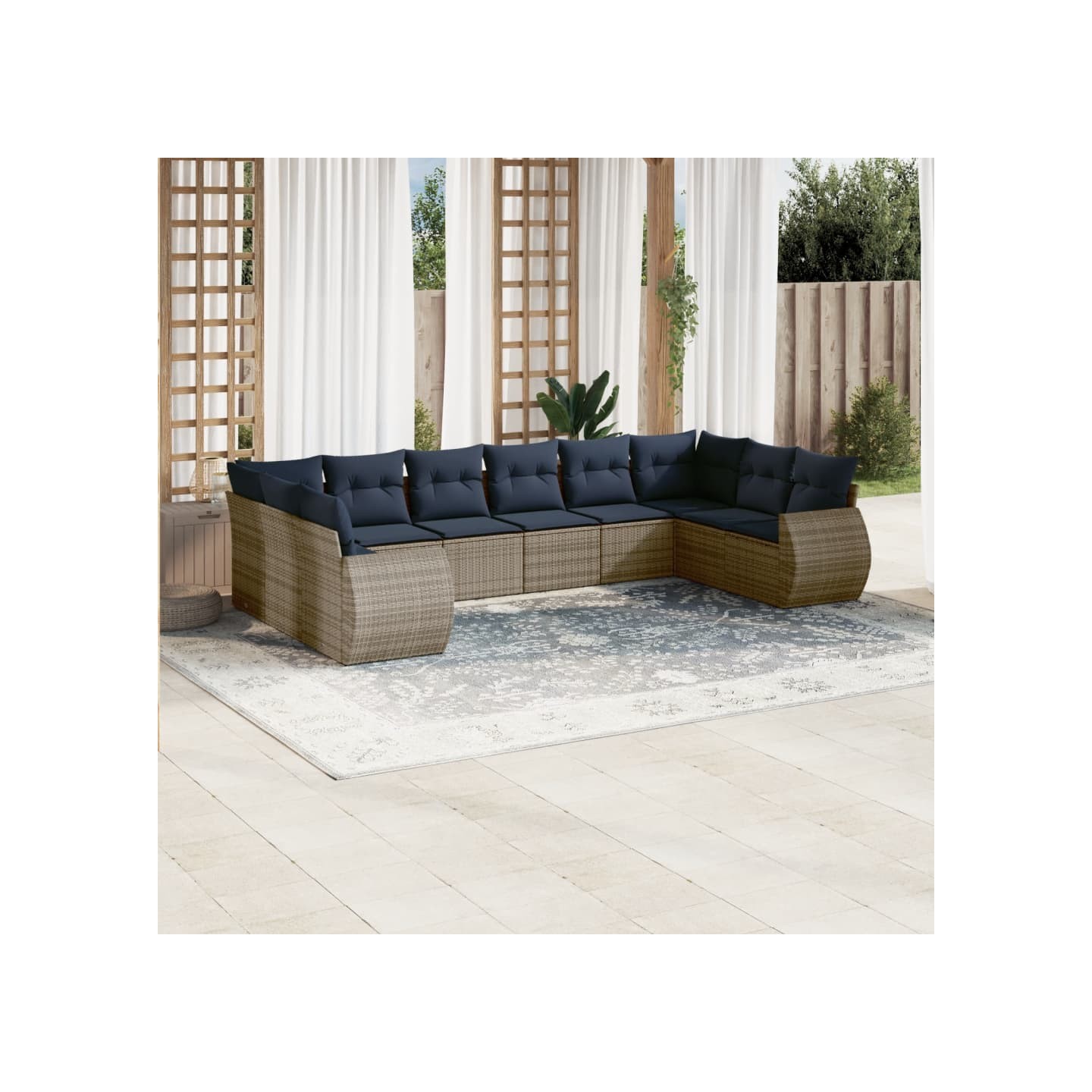 Ensemble de canapé de jardin 10 pcs avec coussins gris