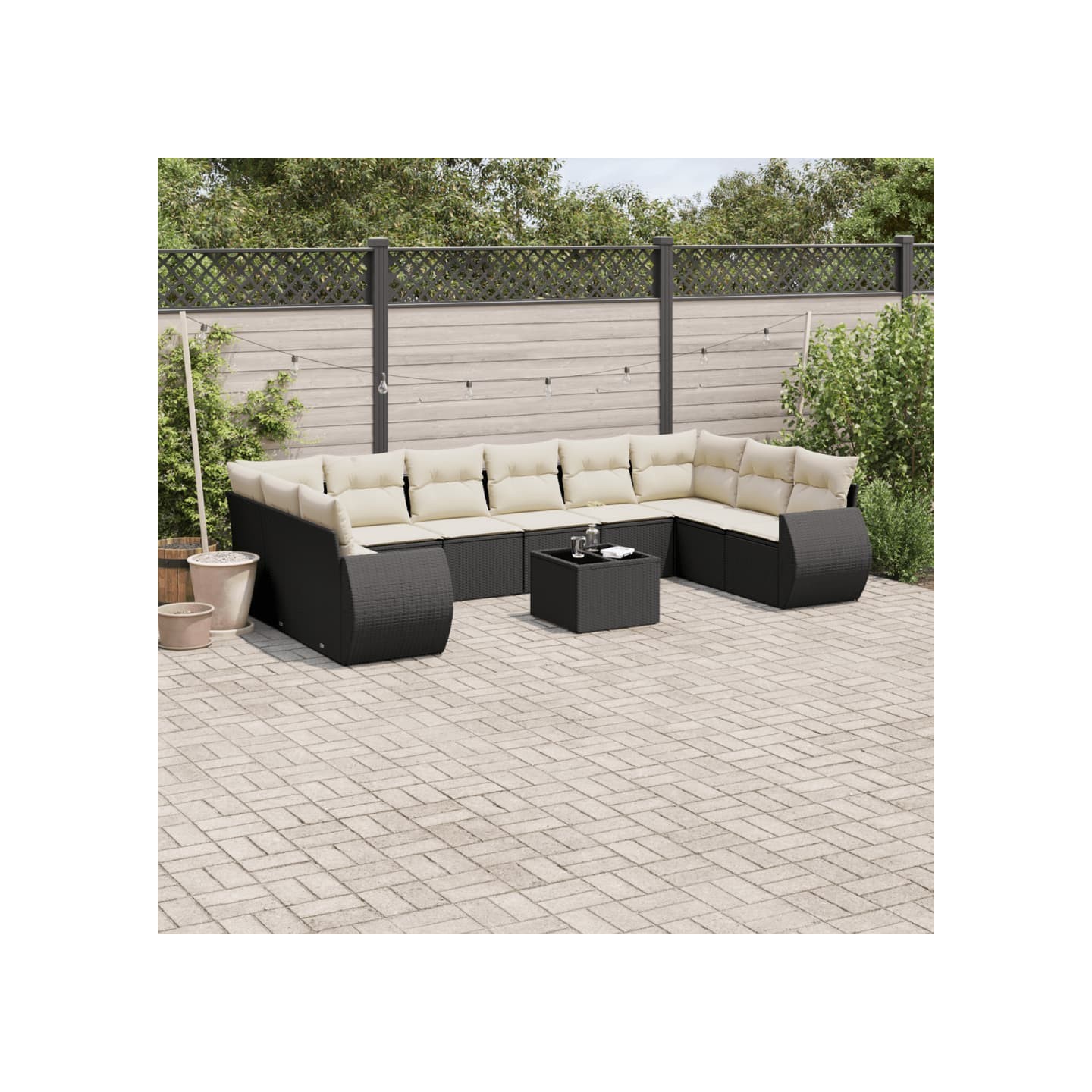 Salon de jardin 11 pcs avec coussins noir résine tressée