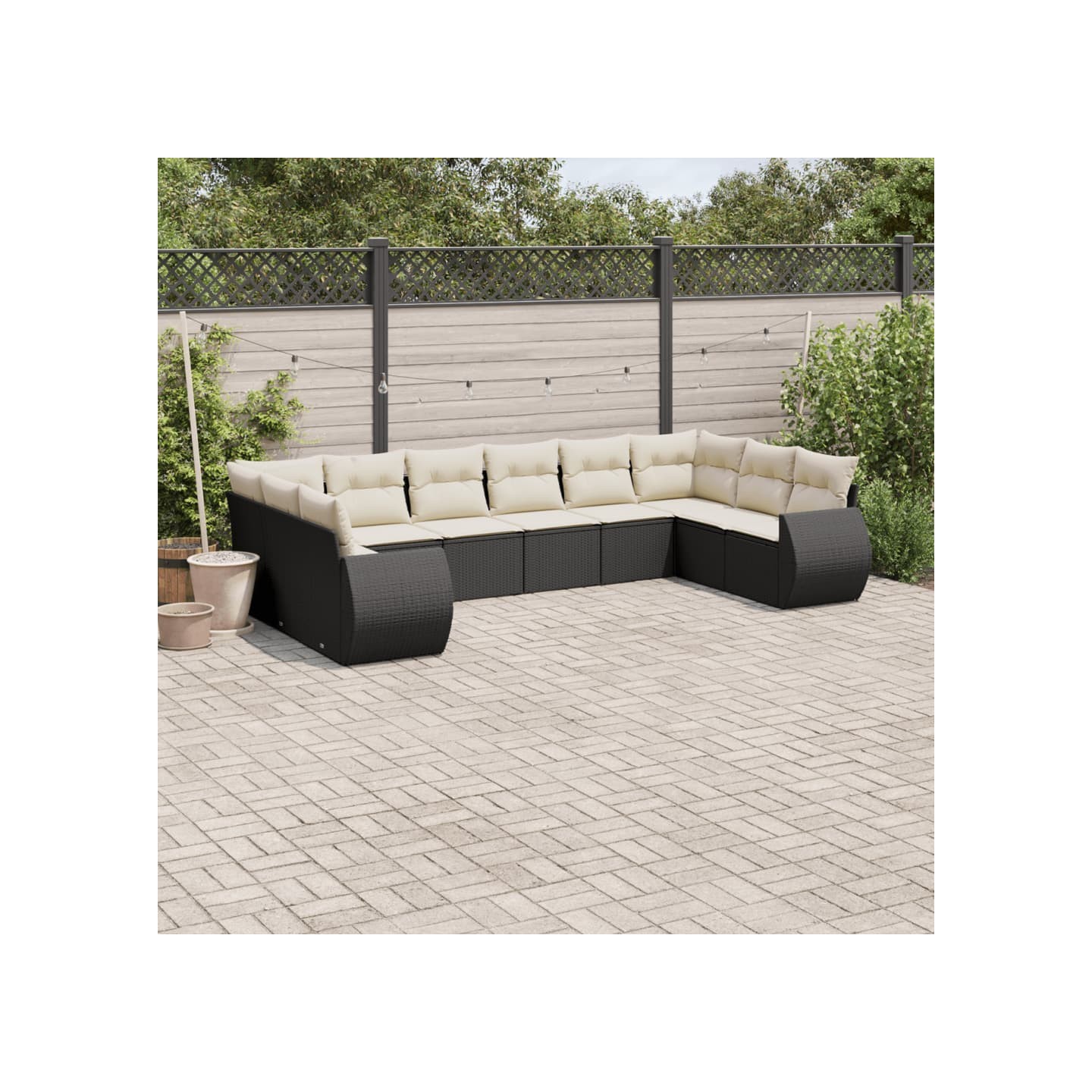 Salon de jardin 10 pcs avec coussins noir résine tressée
