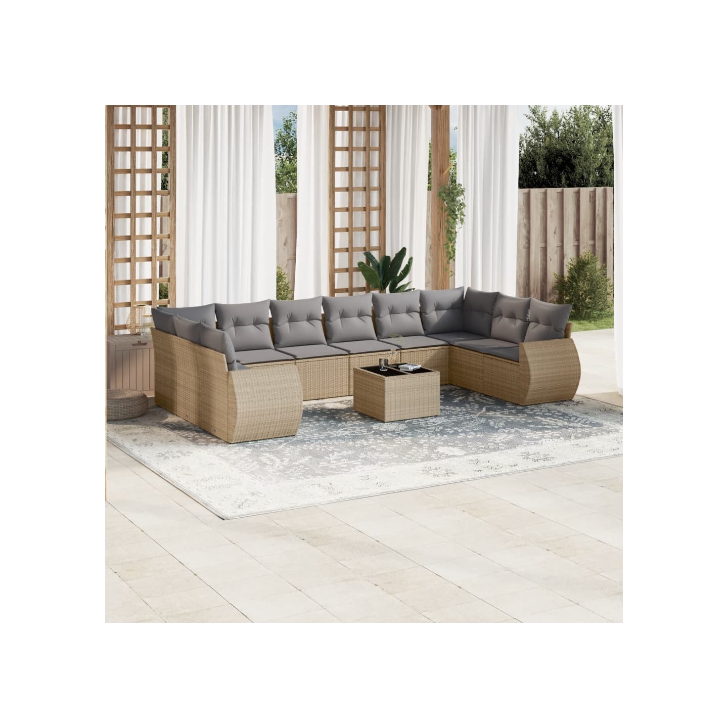 Salon de jardin 11 pcs avec coussins beige résine tressée