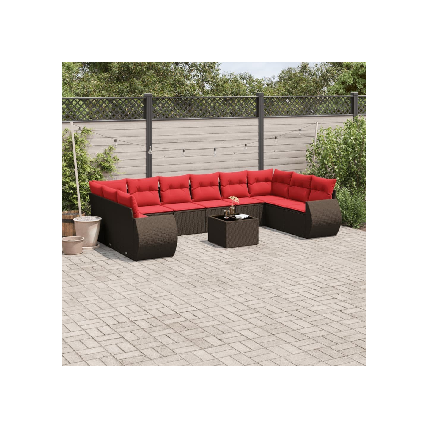 Ensemble de canapé de jardin 11 pcs avec coussins marron