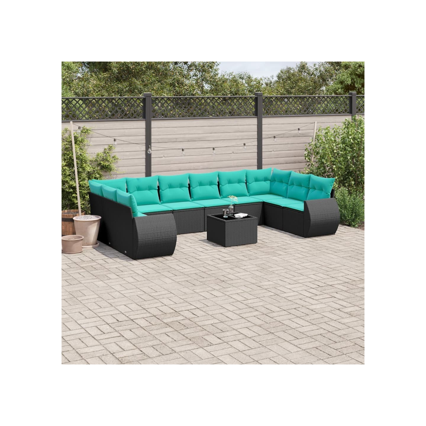 Ensemble de canapé de jardin 11 pcs avec coussins noir