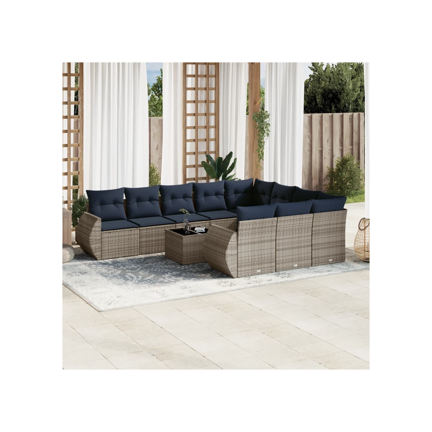 Ensemble de canapé de jardin 11 pcs avec coussins gris