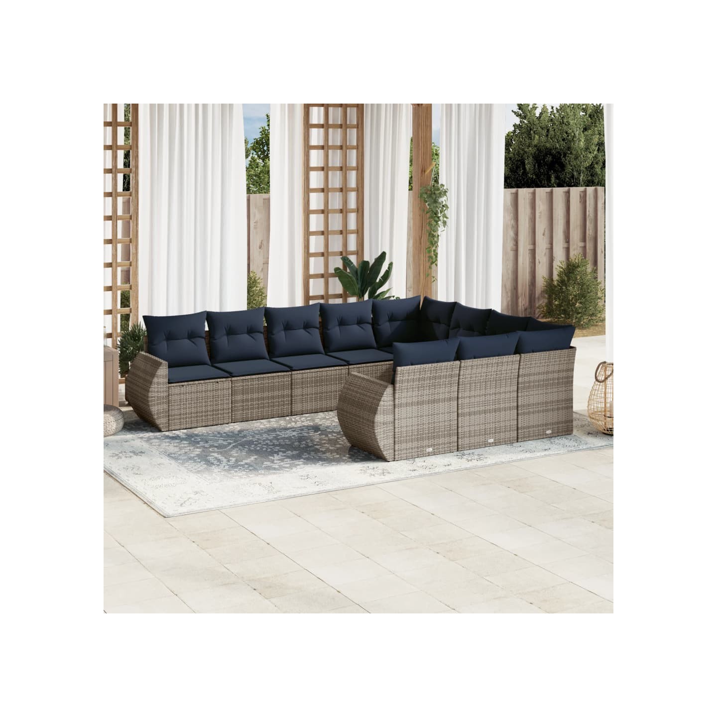 Ensemble de canapé de jardin 10 pcs avec coussins gris