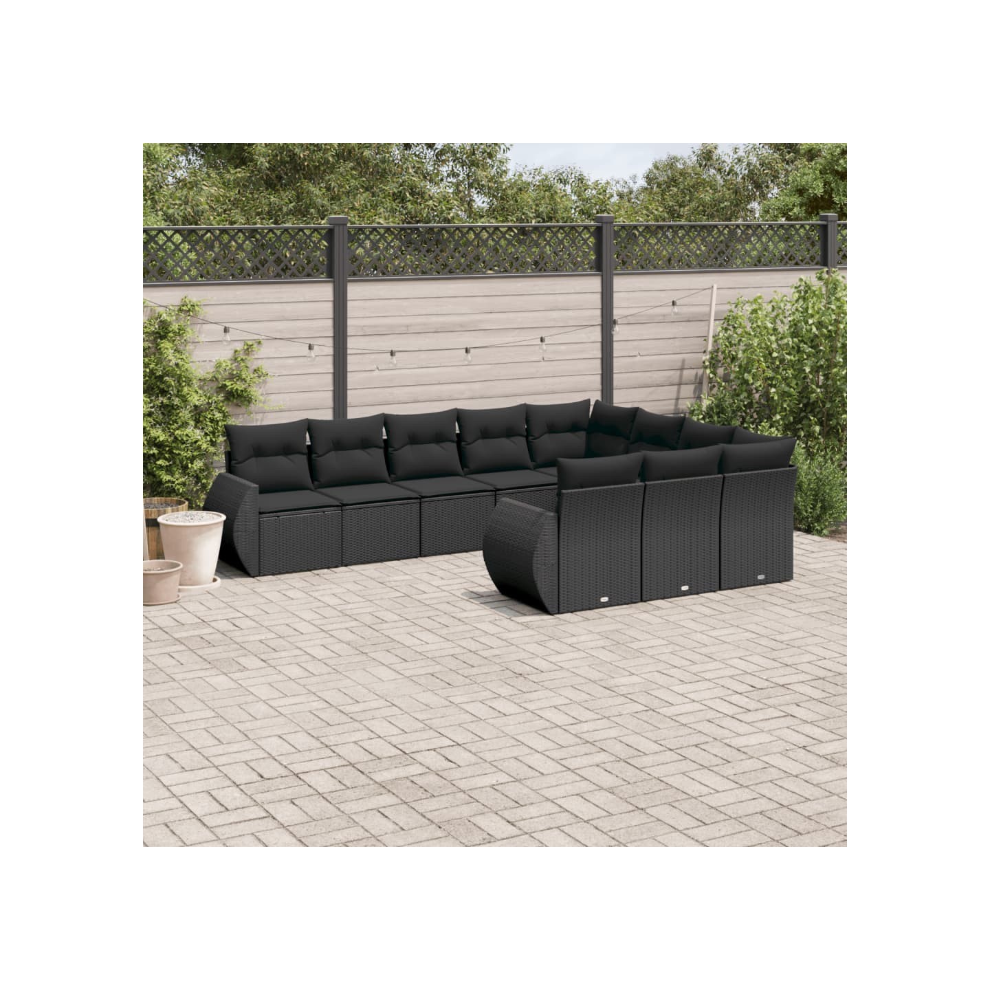 Salon de jardin 10 pcs avec coussins noir résine tressée