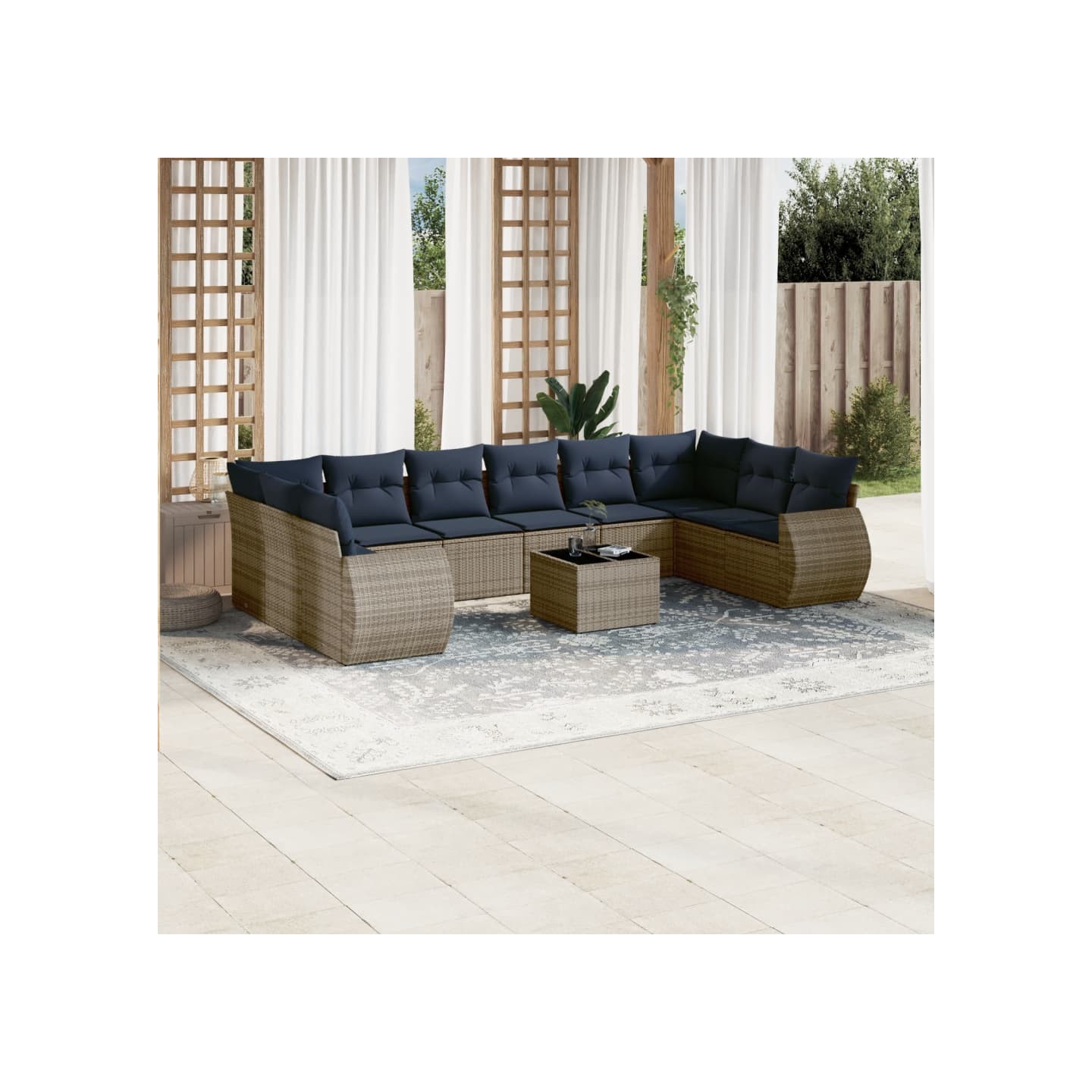 Ensemble de canapé de jardin 11 pcs avec coussins gris