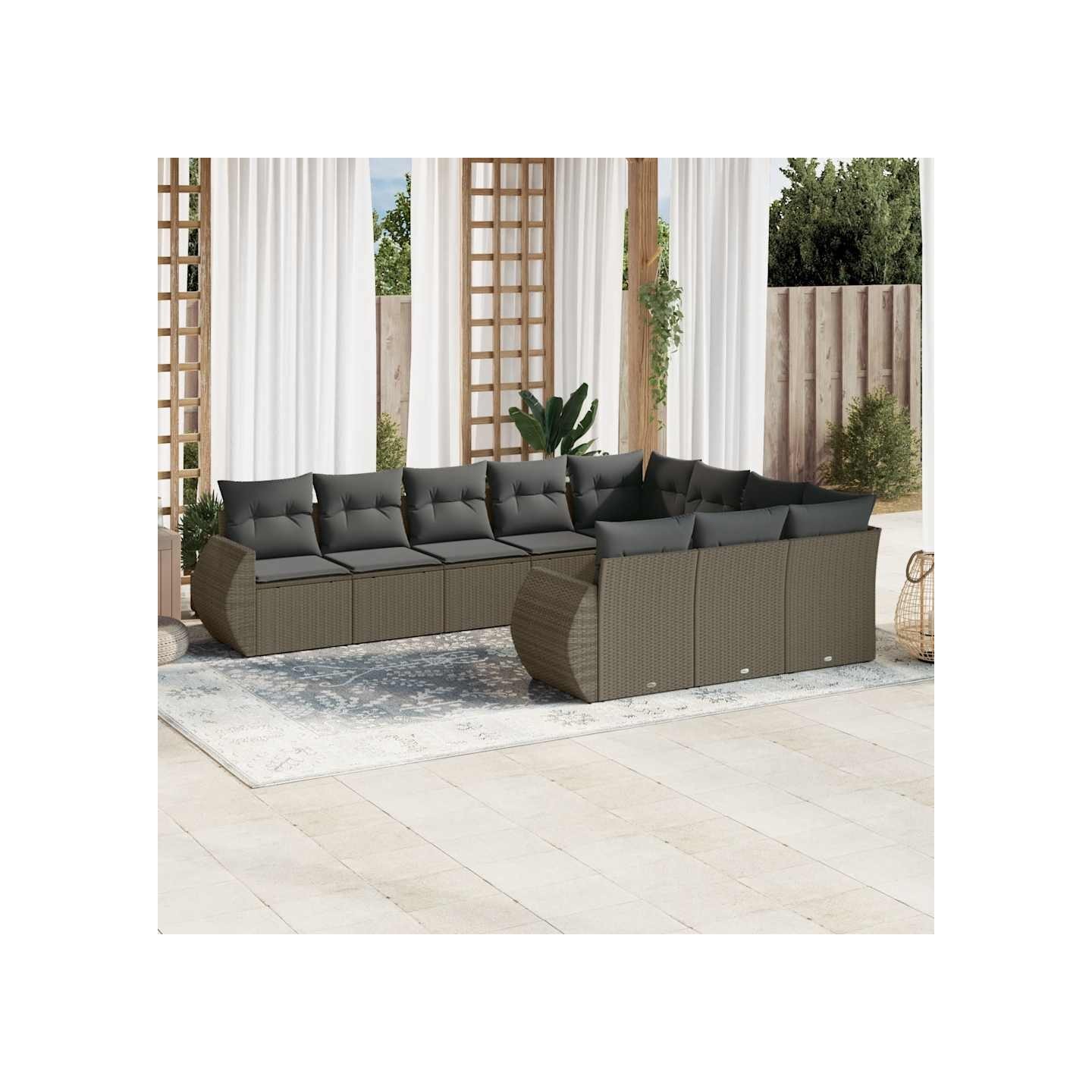 Salon de jardin avec coussins 10 pcs gris clair résine tressée
