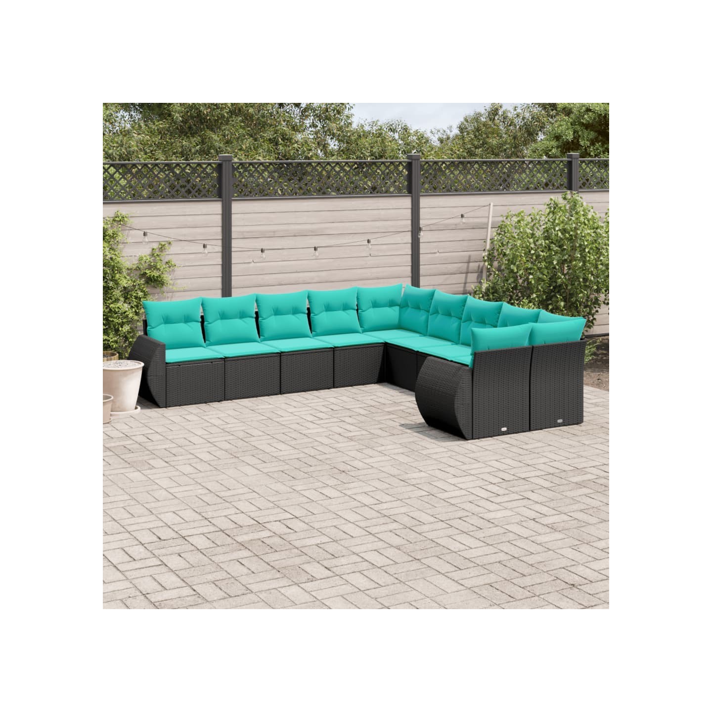 Salon de jardin 10 pcs avec coussins noir résine tressée