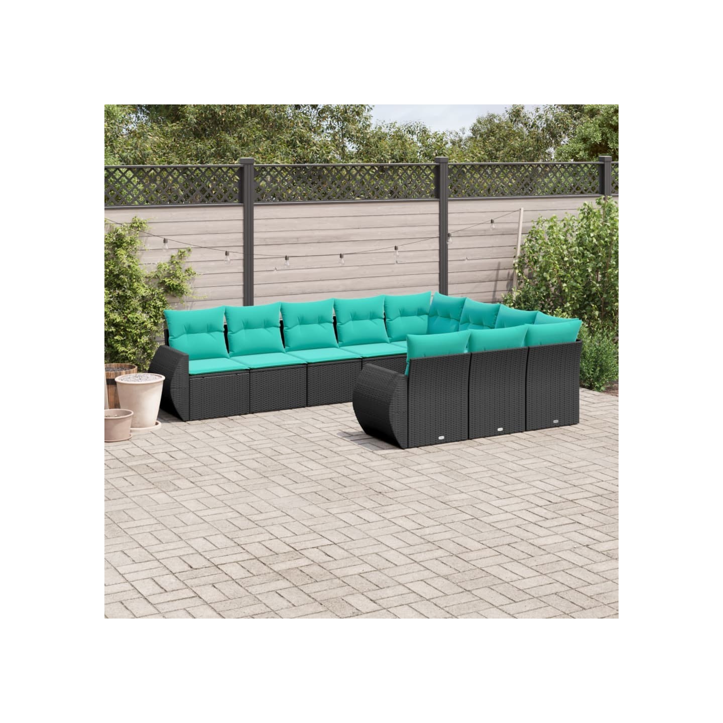 Salon de jardin 10 pcs avec coussins noir résine tressée