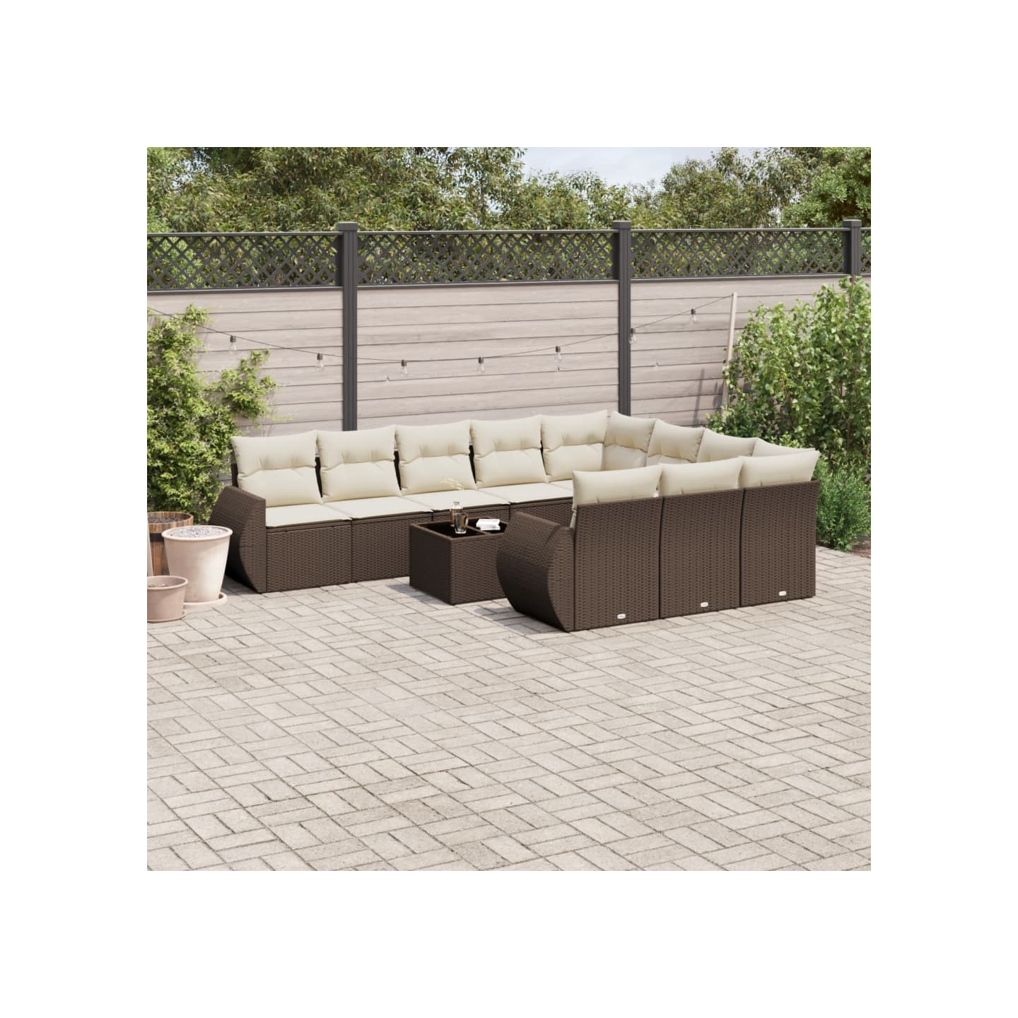 Salon de jardin et coussins 11 pcs marron résine tressée