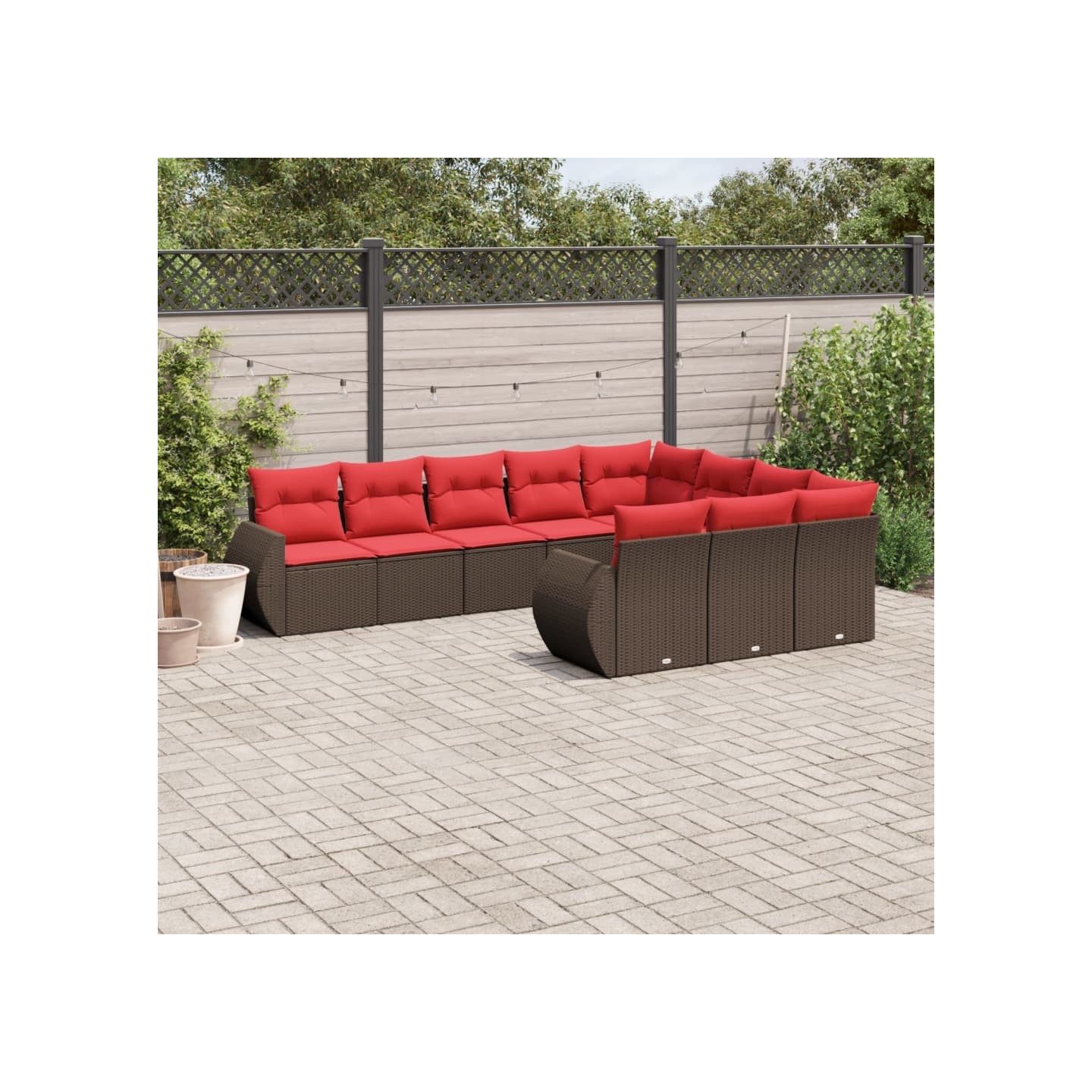 Ensemble de canapé de jardin 10 pcs avec coussins marron
