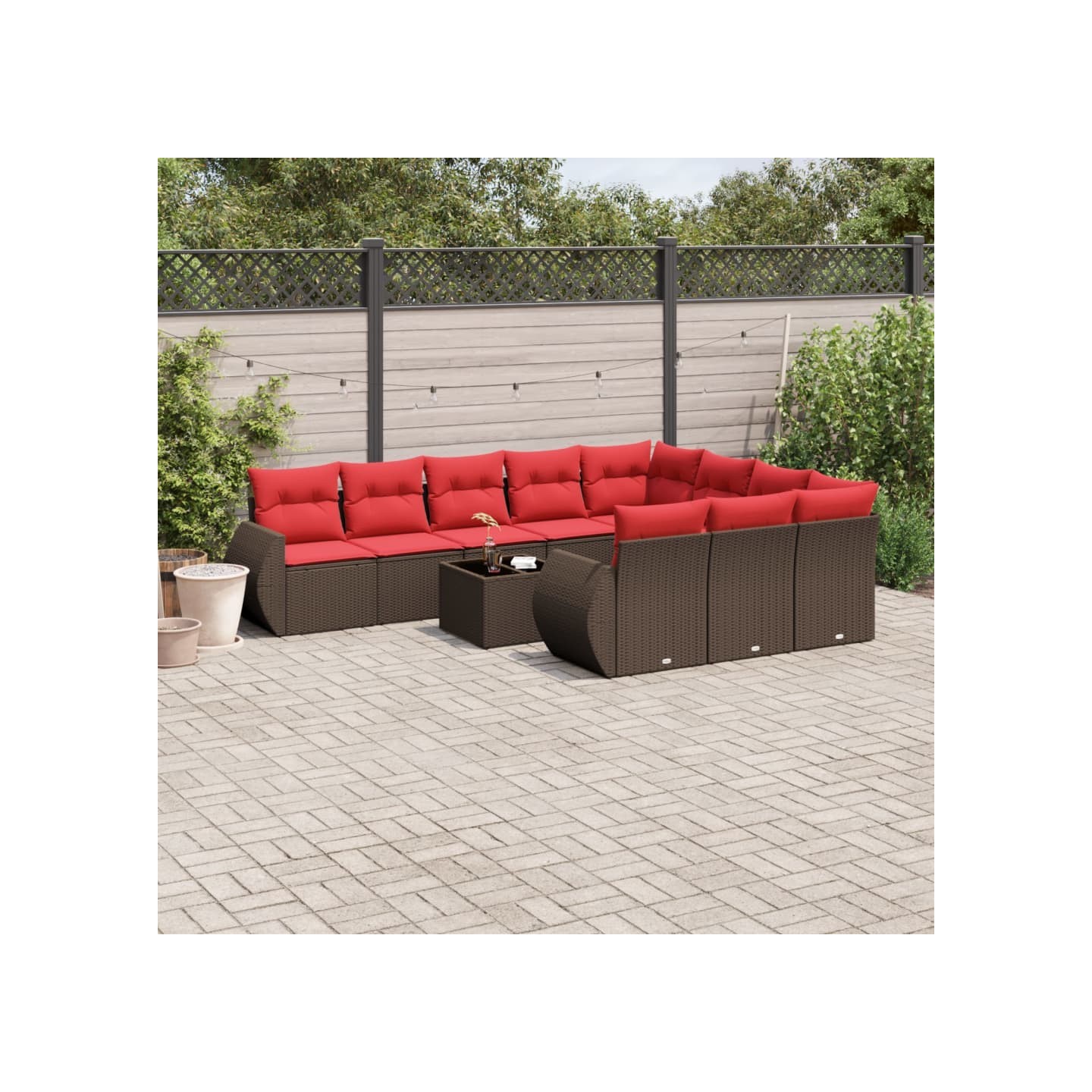 Ensemble de canapé de jardin 11 pcs avec coussins marron