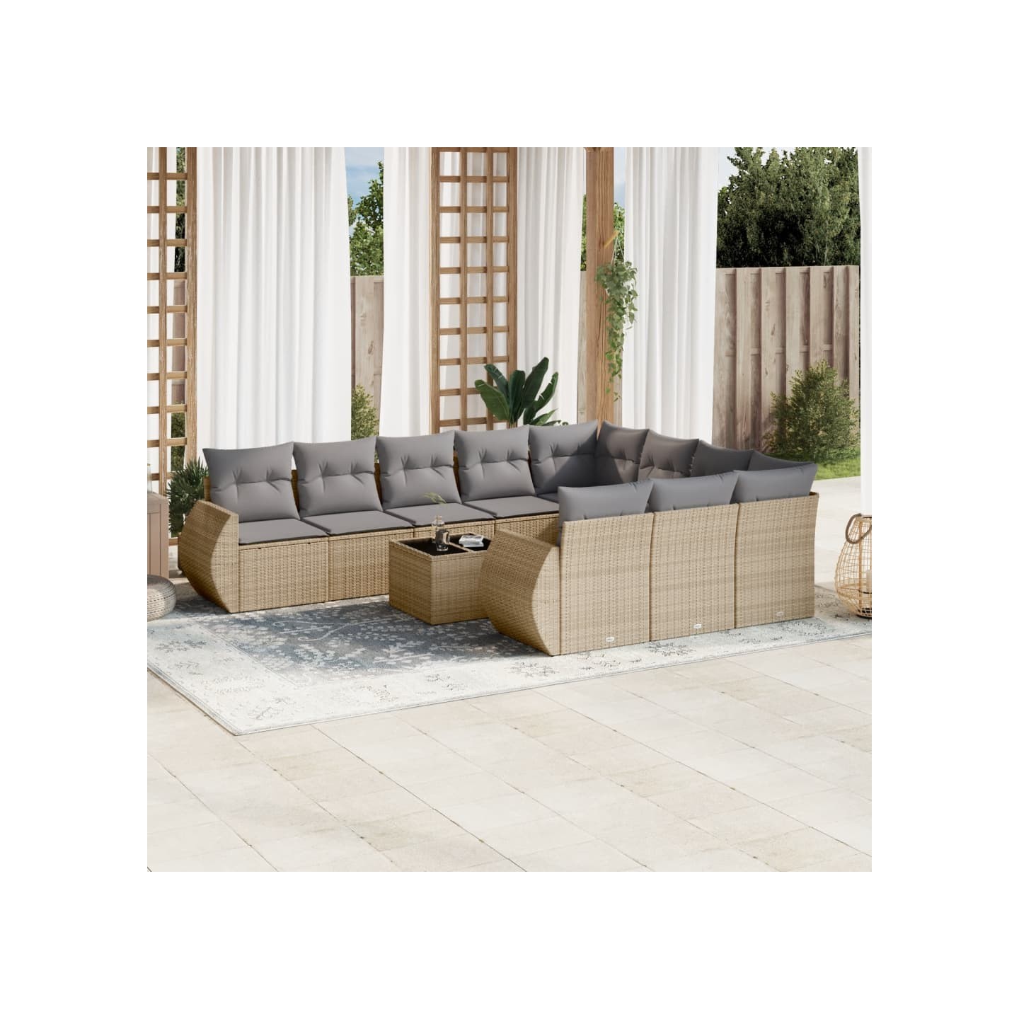 Salon de jardin 11 pcs avec coussins beige résine tressée