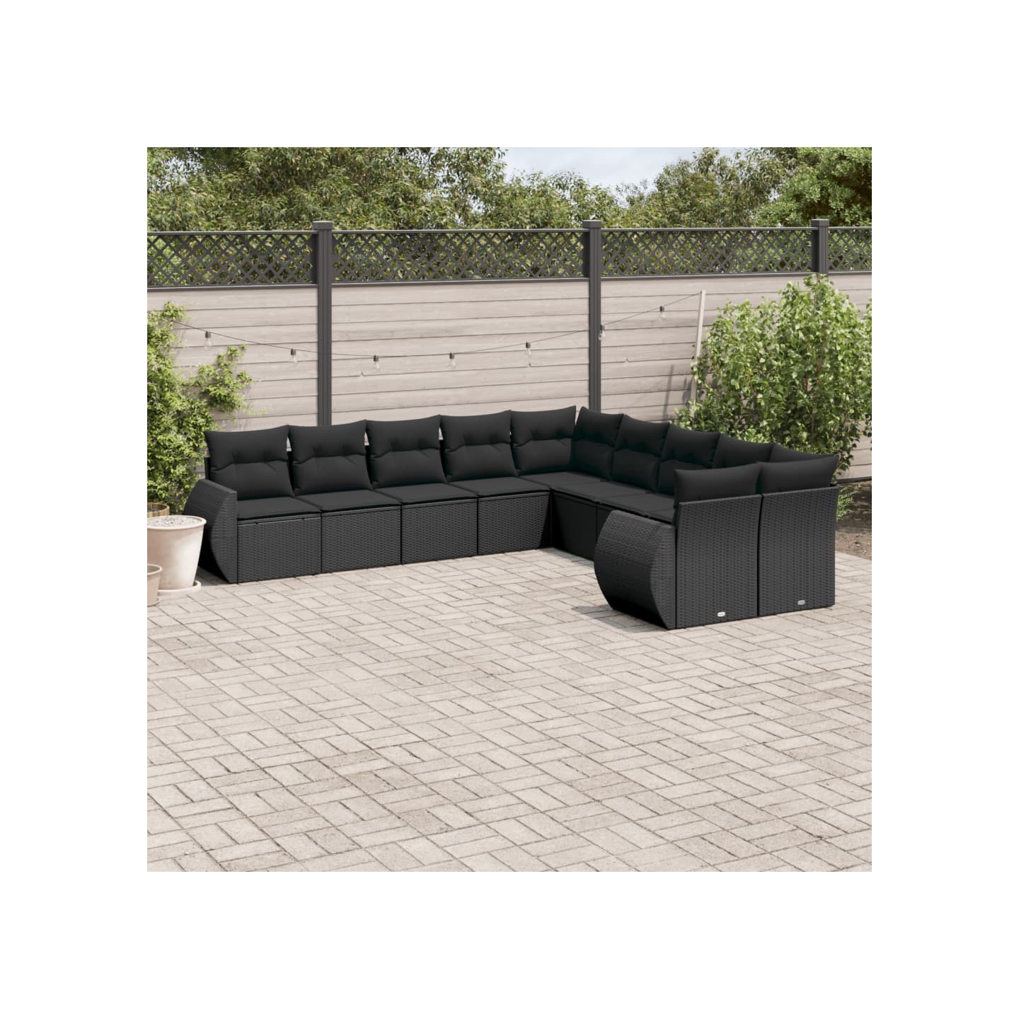 Salon de jardin 10 pcs avec coussins noir résine tressée