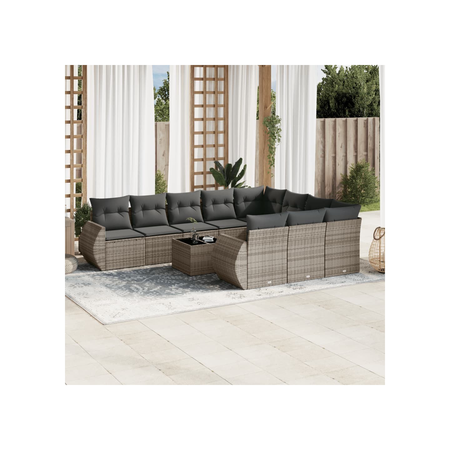 Salon de jardin 11 pcs avec coussins gris résine tressée