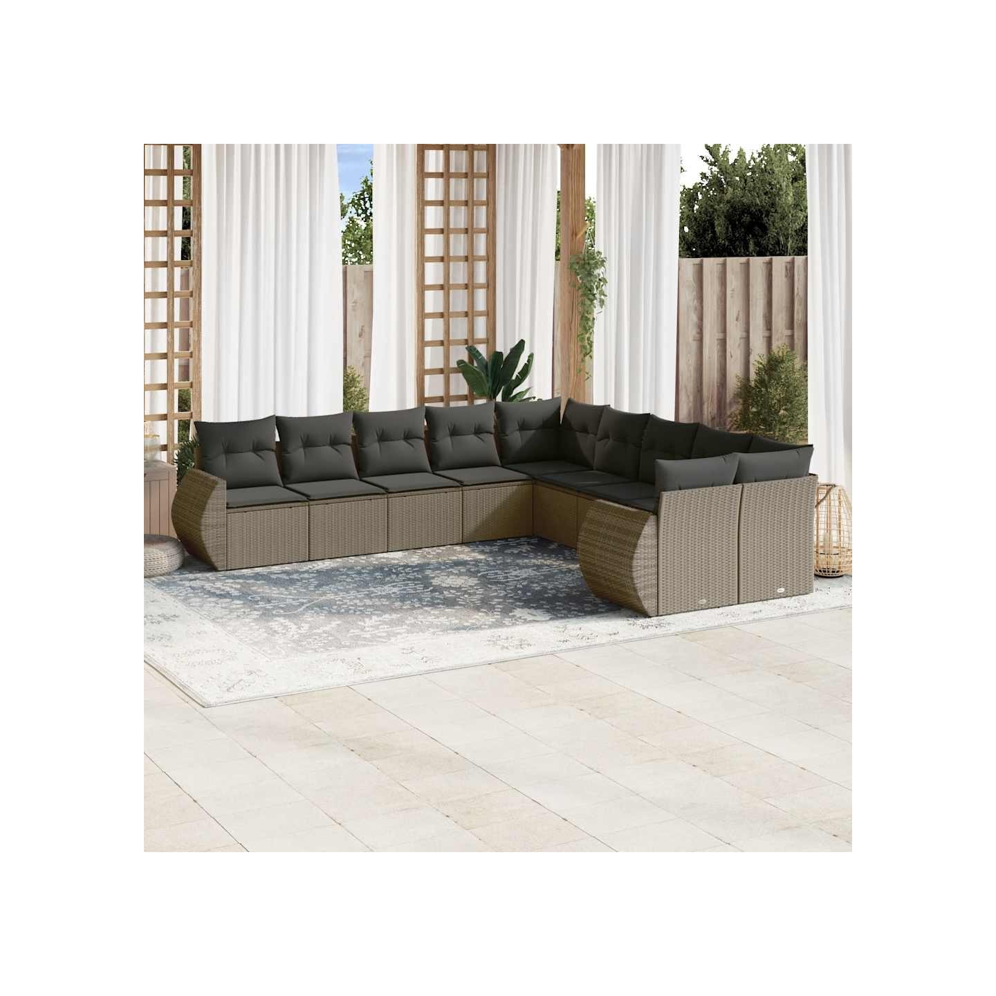 Salon de jardin avec coussins 10 pcs gris clair résine tressée