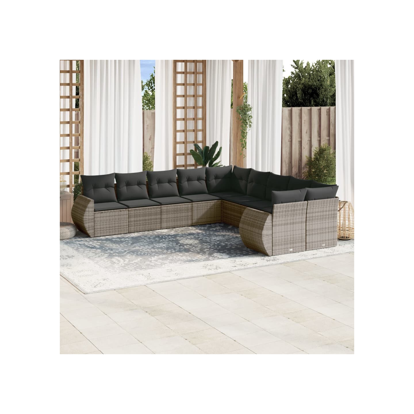 Salon de jardin avec coussins 10 pcs gris résine tressée