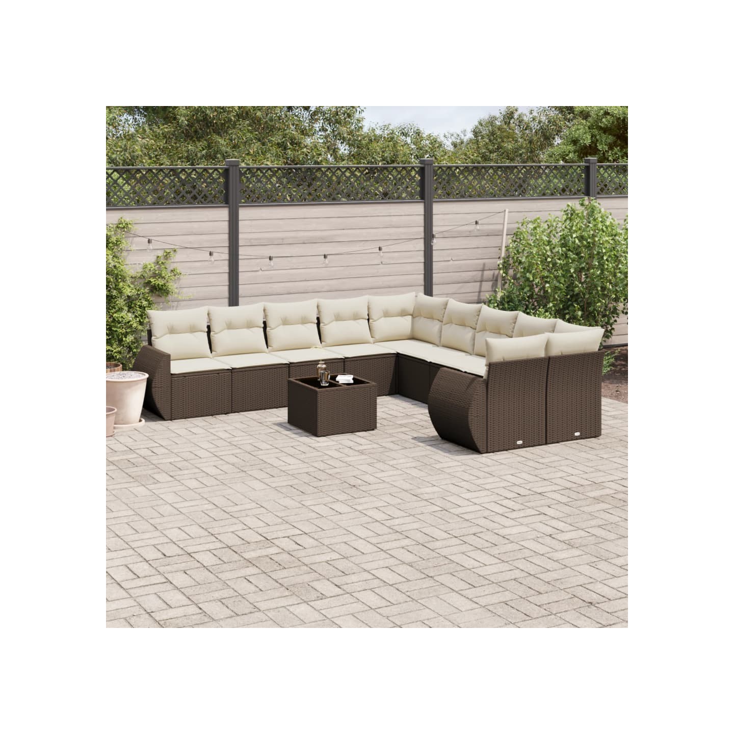 Salon de jardin et coussins 11 pcs marron résine tressée