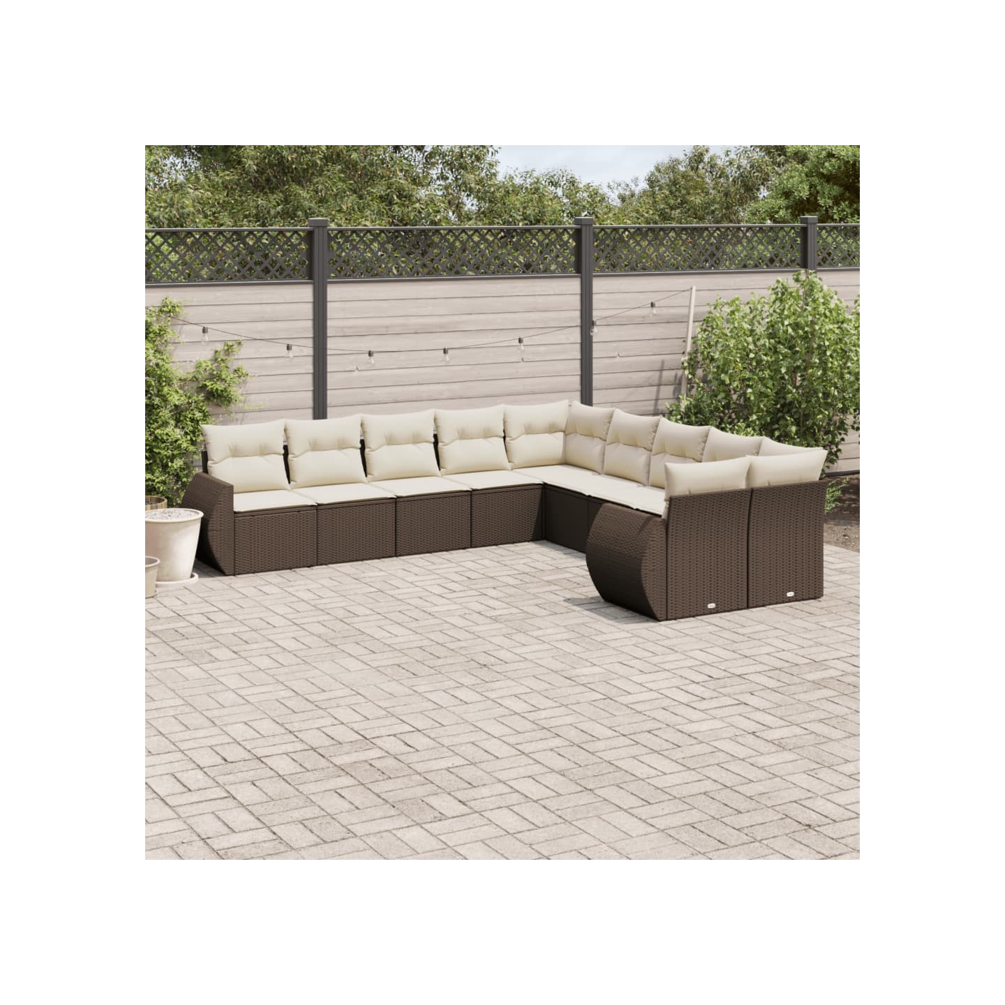 Salon de jardin 10 pcs avec coussins marron résine tressée