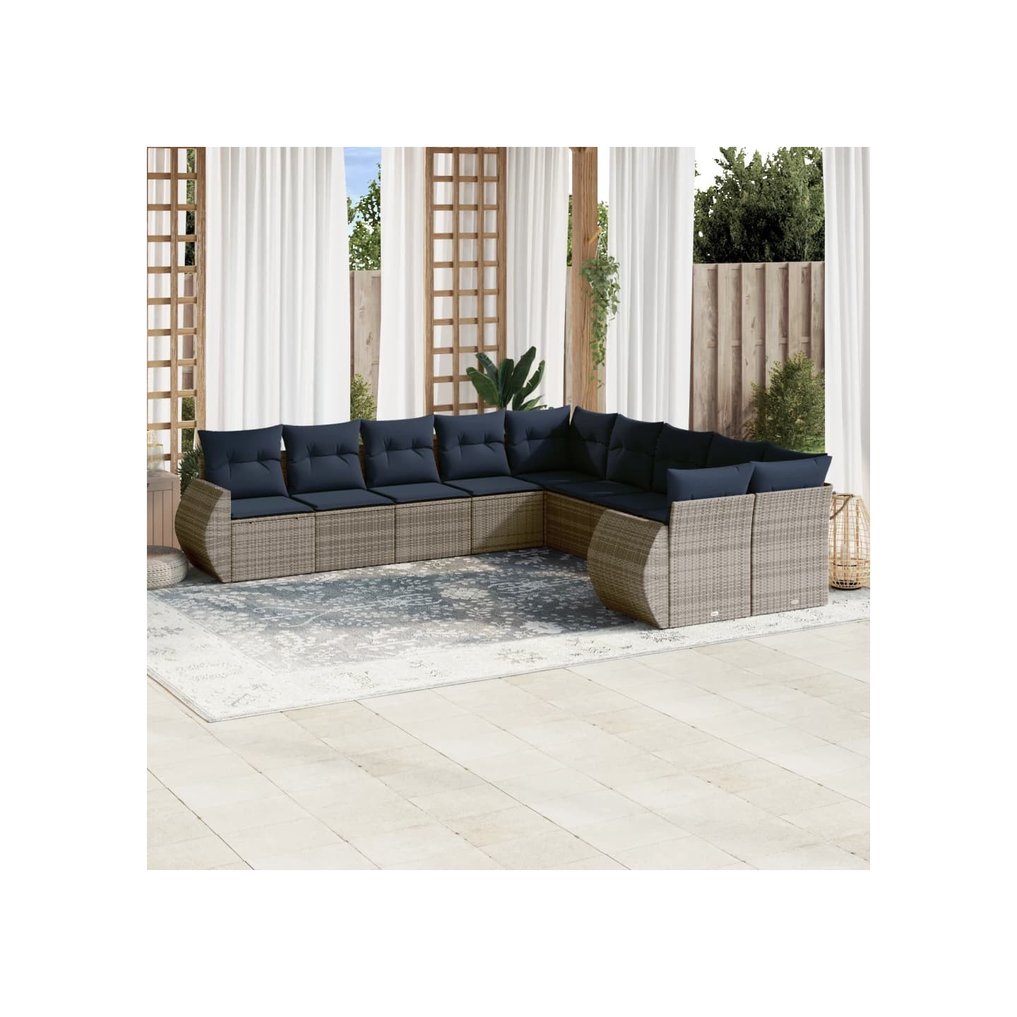 Ensemble de canapé de jardin 10 pcs avec coussins gris