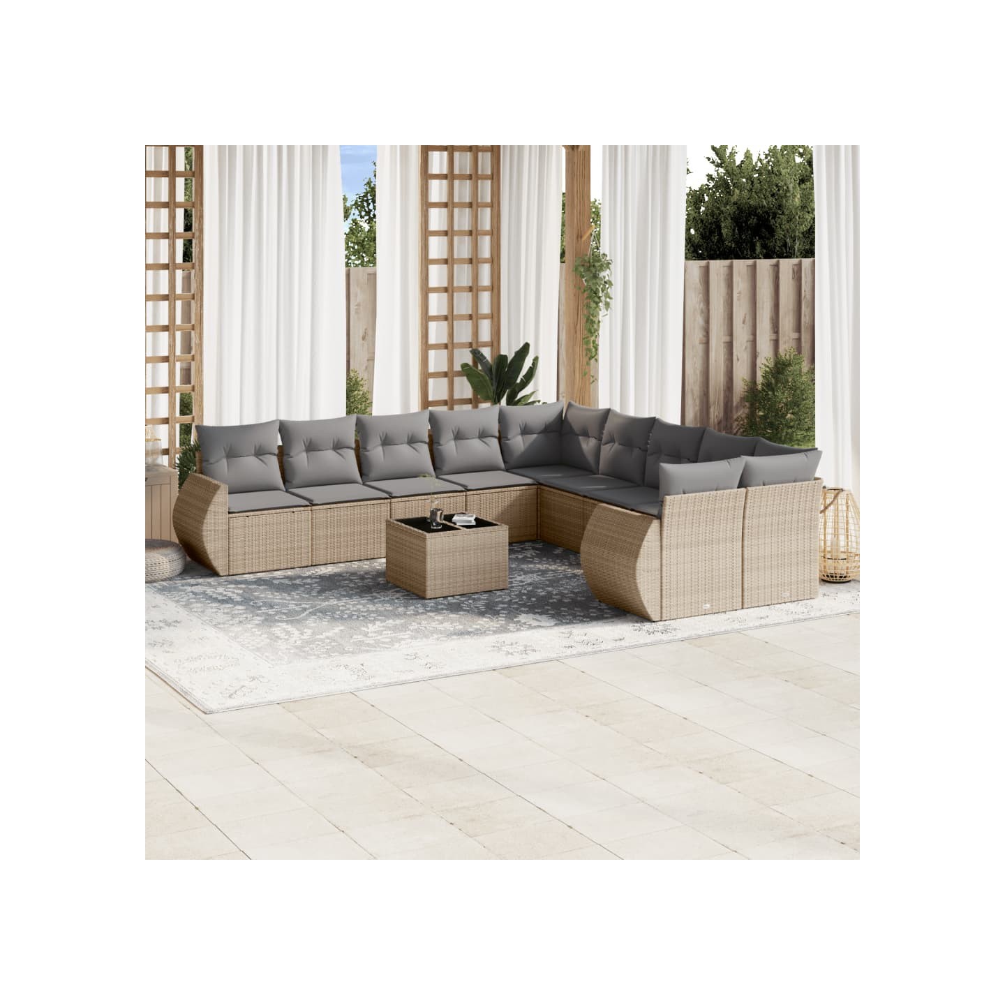 Salon de jardin 11 pcs avec coussins beige résine tressée