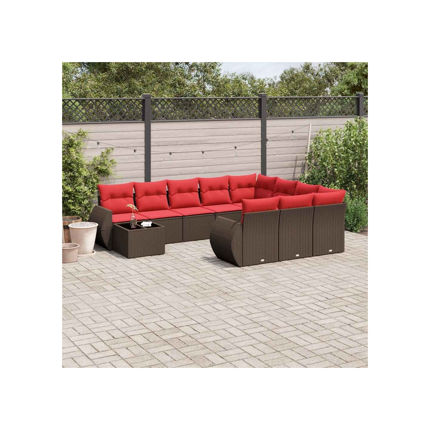 Ensemble de canapé de jardin 11 pcs avec coussins marron