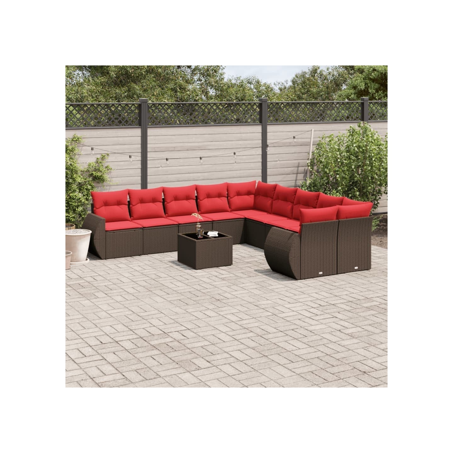 Ensemble de canapé de jardin 11 pcs avec coussins marron