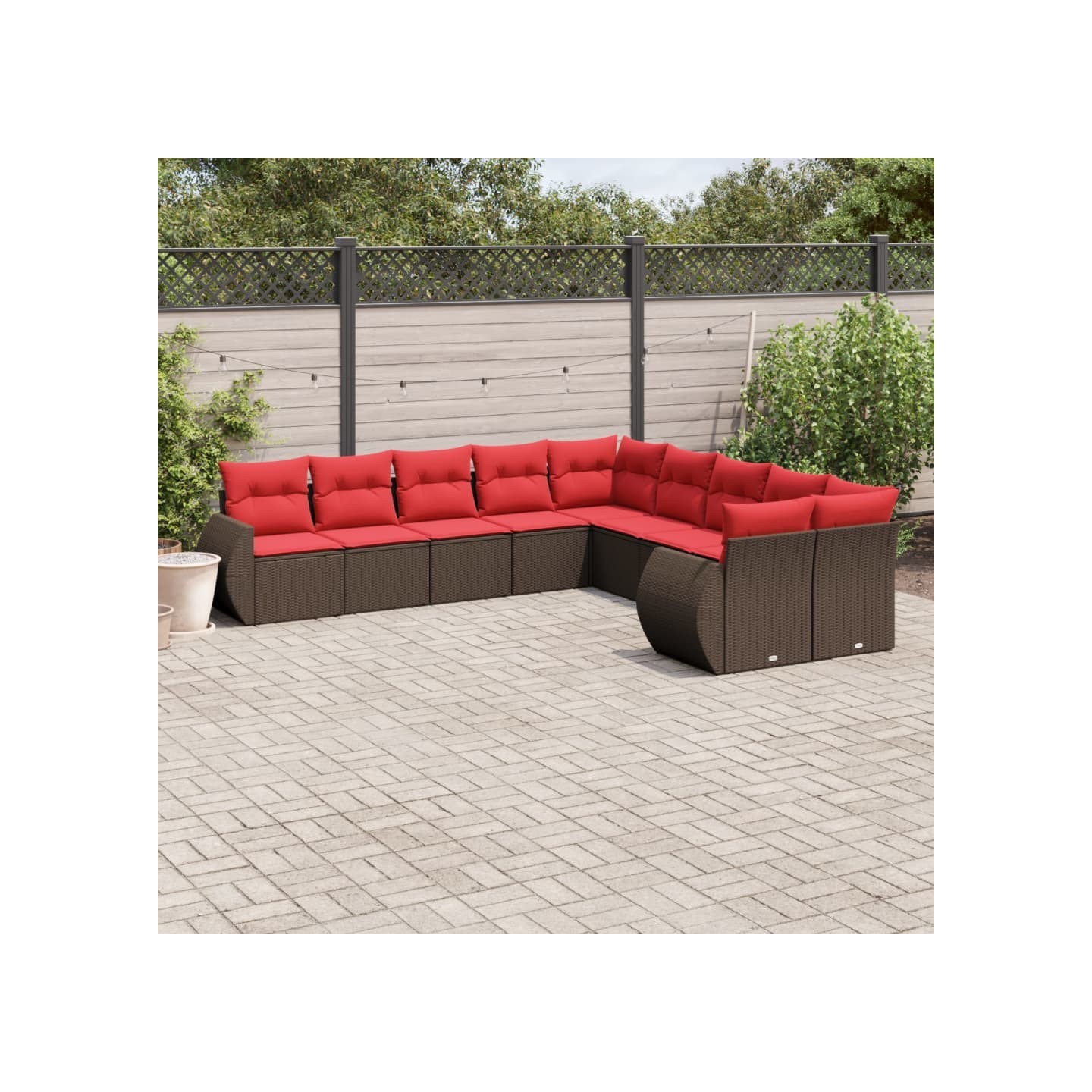 Ensemble de canapé de jardin 10 pcs avec coussins marron