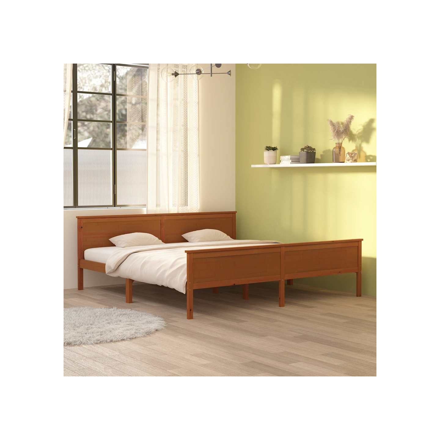 Cadre de lit sans matelas marron miel bois pin massif 200x200cm