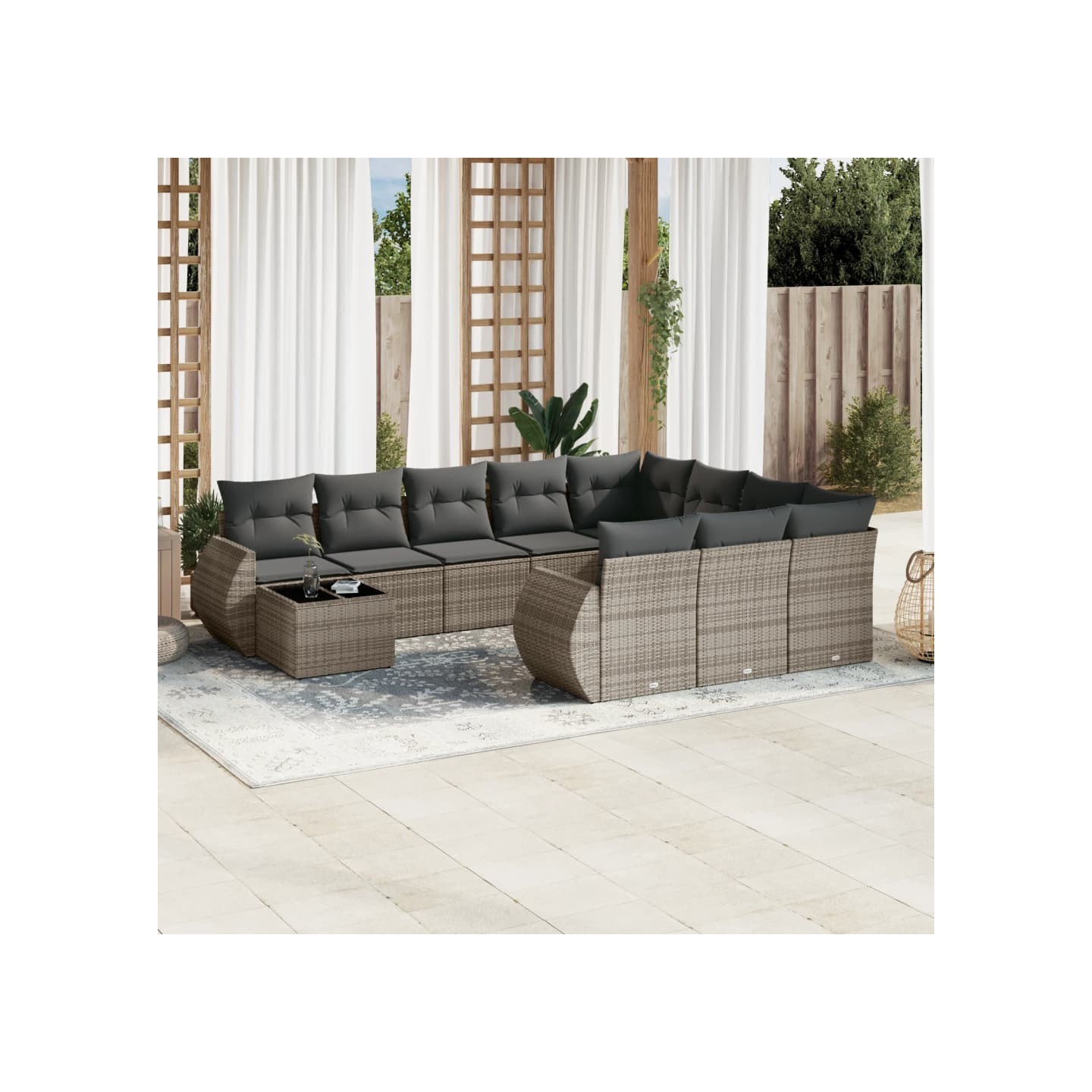 Salon de jardin 11 pcs avec coussins gris résine tressée