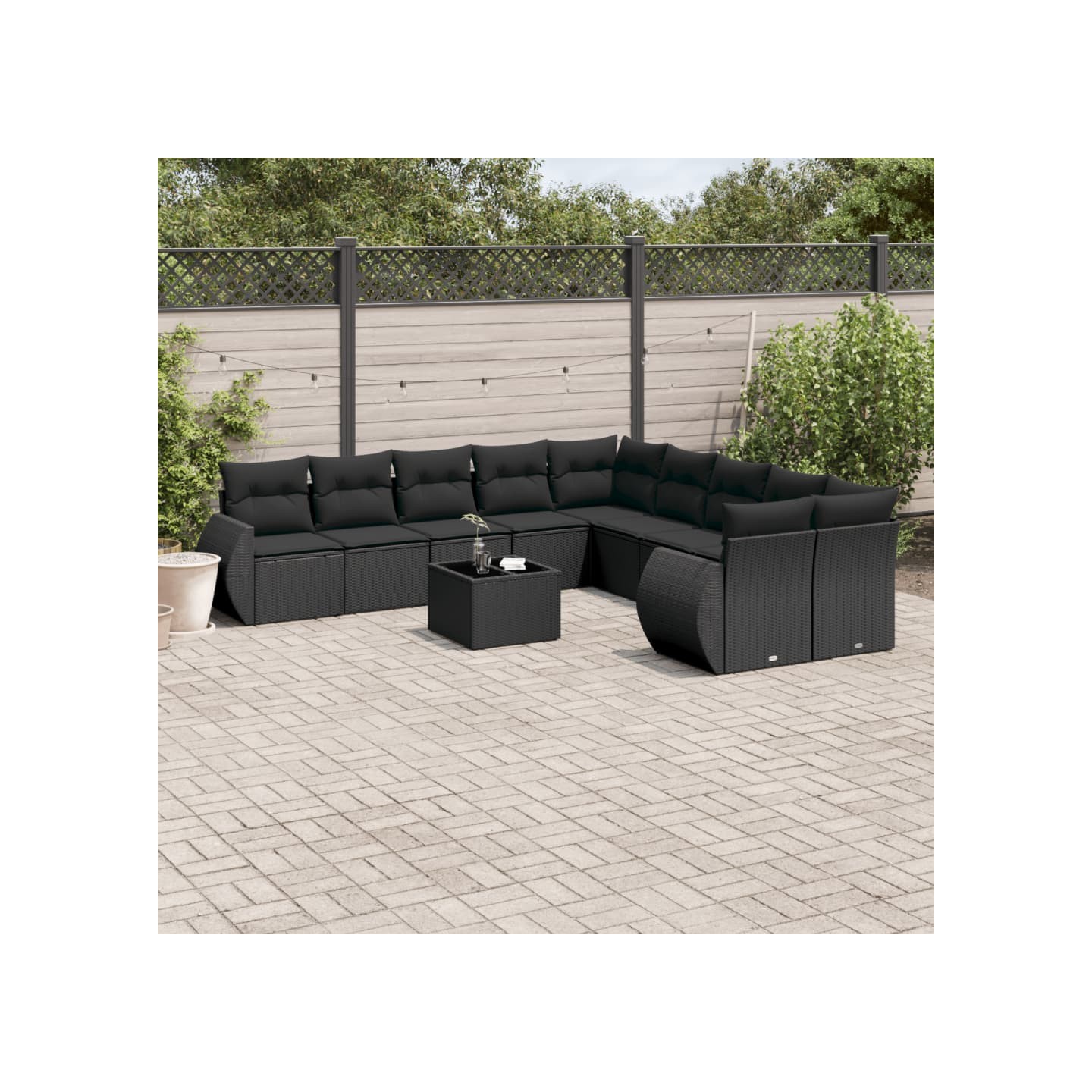 Salon de jardin 11 pcs avec coussins noir résine tressée
