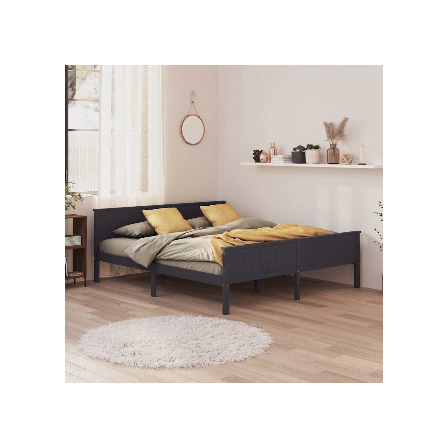 Cadre de lit sans matelas bois massif de pin gris 200x200 cm